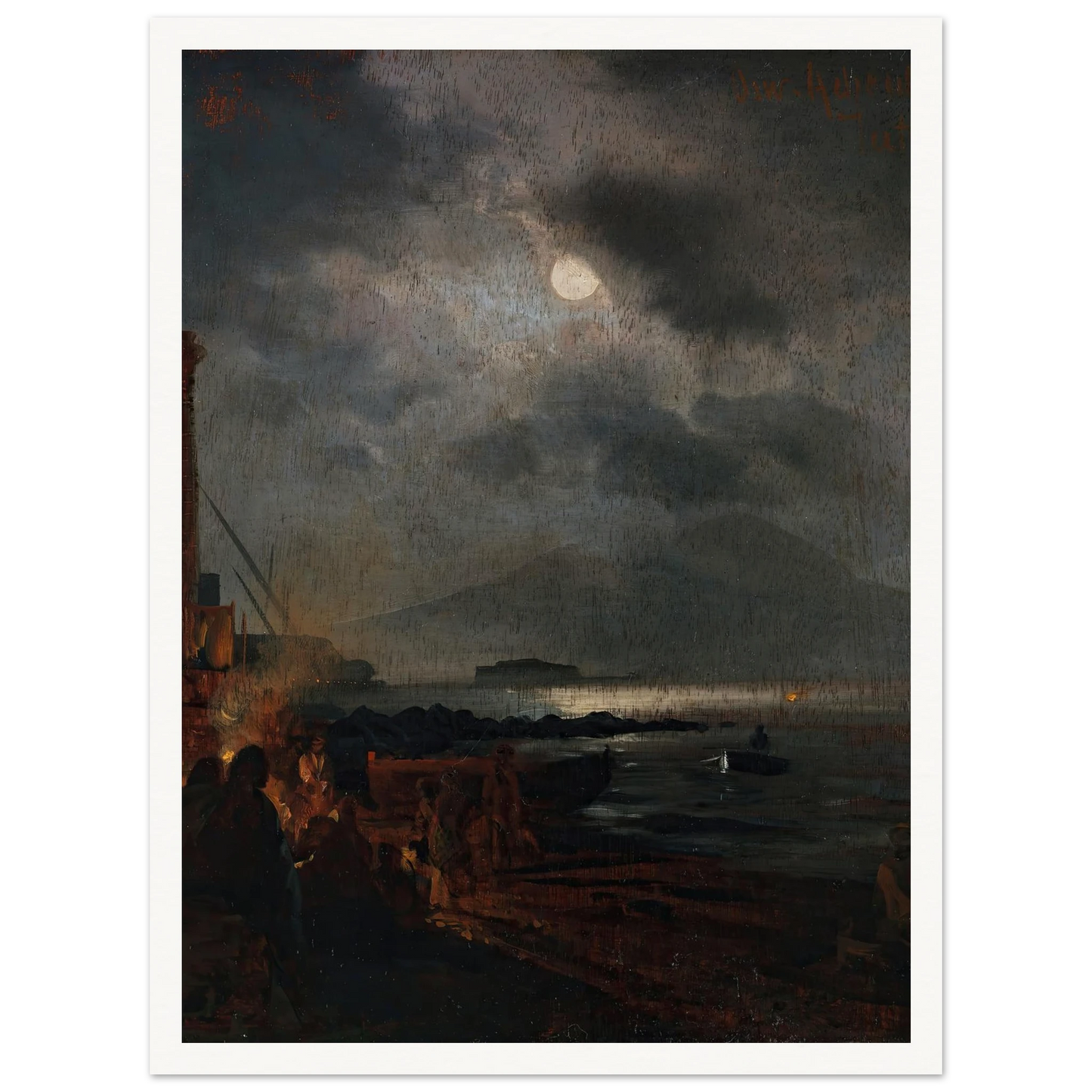 Fischer in der Bucht von Neapel bei Mondschein (1885) Art Print | Oswald Achenbach-Quipham Collections