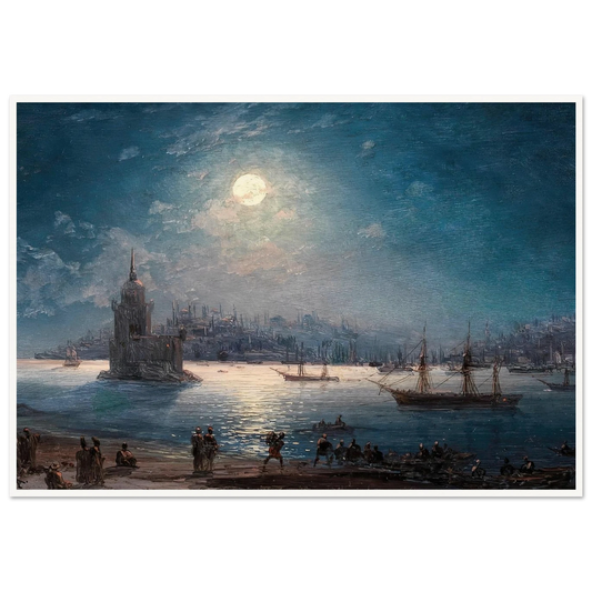 A View of the Bosporus with the Hagia Sophia and the Maiden’s Tower in the Moonlight (1884) Art Print | Ivan Konstantinovich Aivazovsky-Quipham Collections