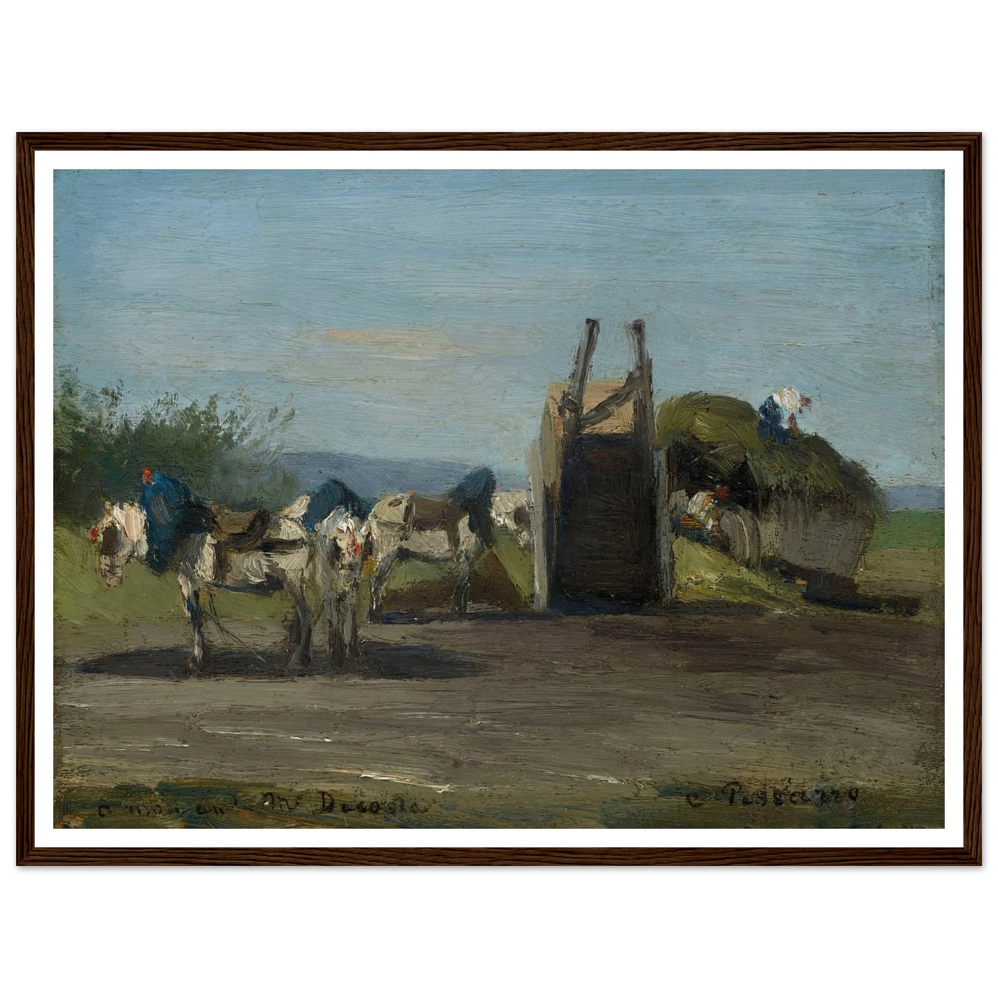 Chevaux blancs et charrettes (1862) Art Print | Camille Pissarro-Quipham Collections
