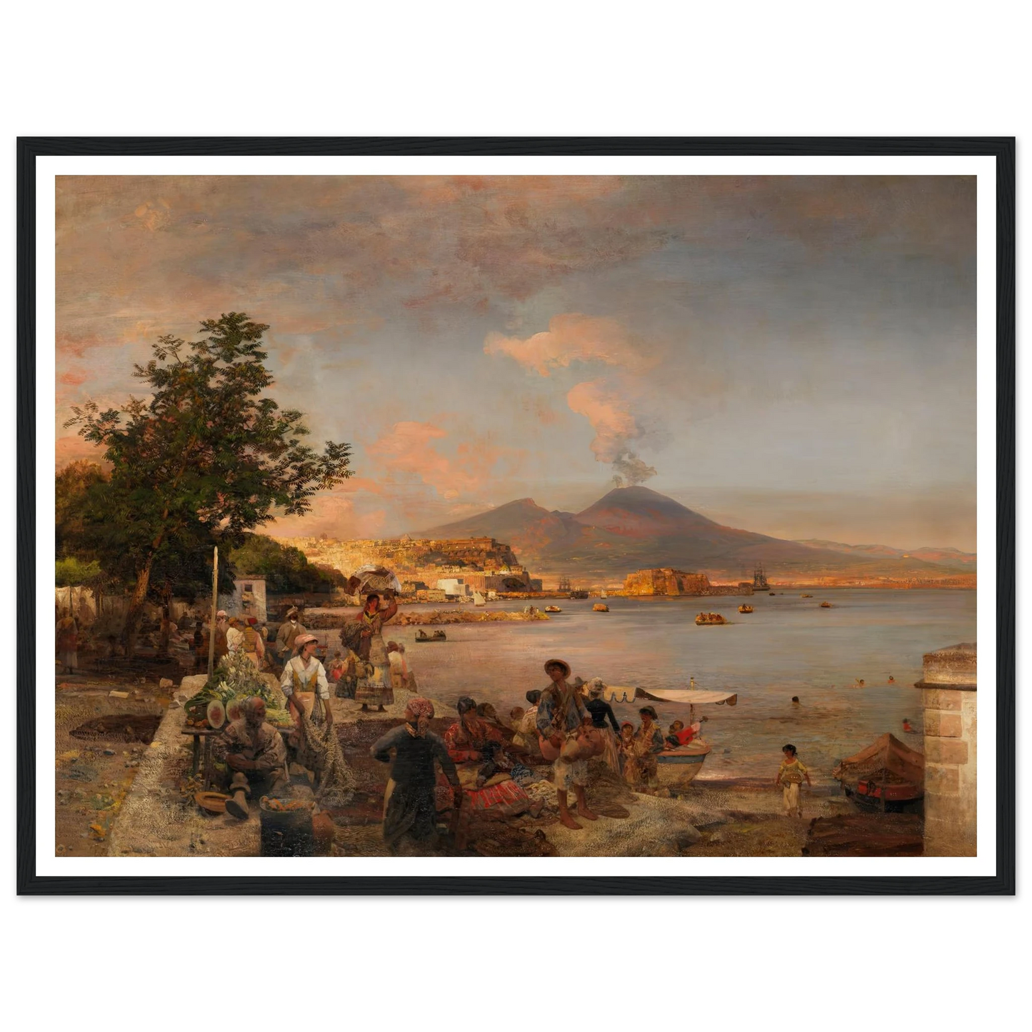 Marktszene bei Neapel mit Blick auf den Vesuv (1888) Art Print | Oswald Achenbach-Quipham Collections