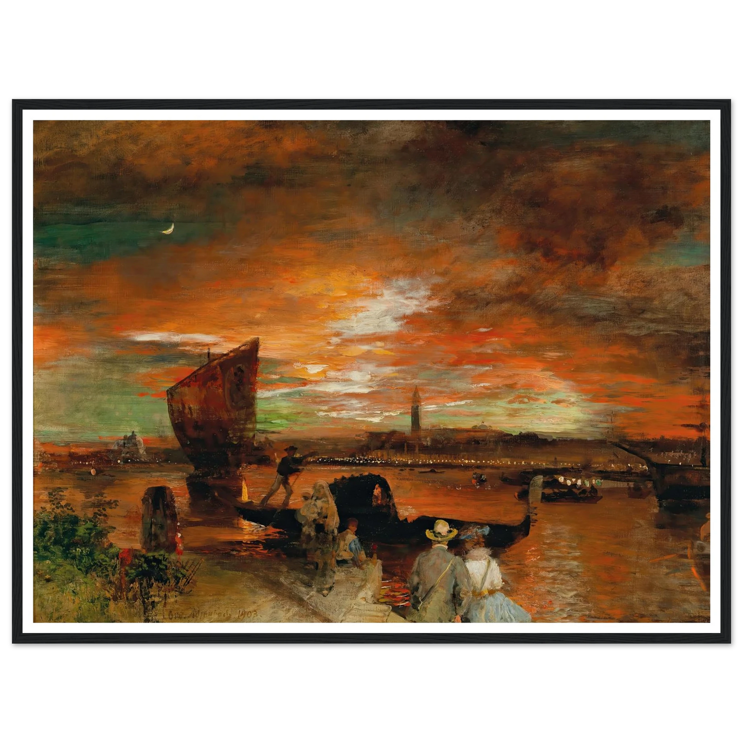 A scene at dusk in Venice (1903) Art Print | Oswald Achenbach-Quipham Collections