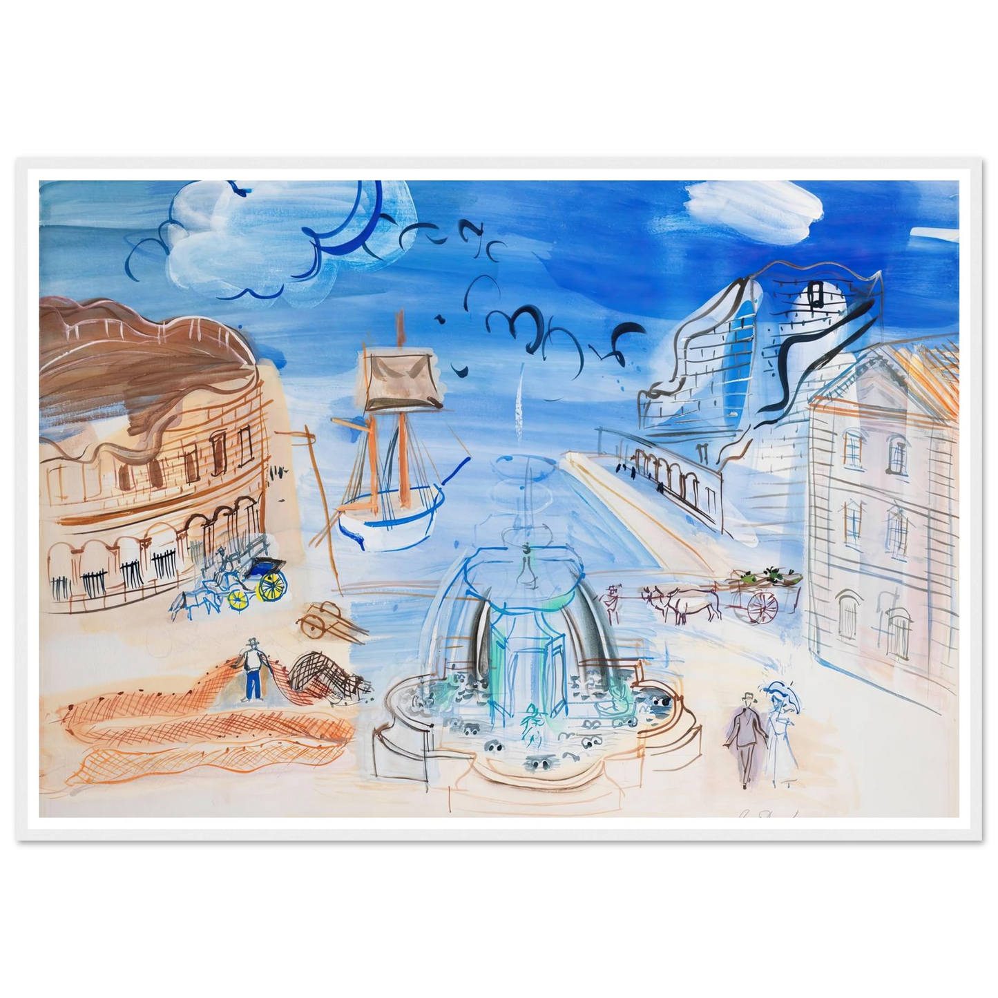 Composition au port et à la fontaine (circa 1950) Art Print | Raoul Dufy-Quipham Collections