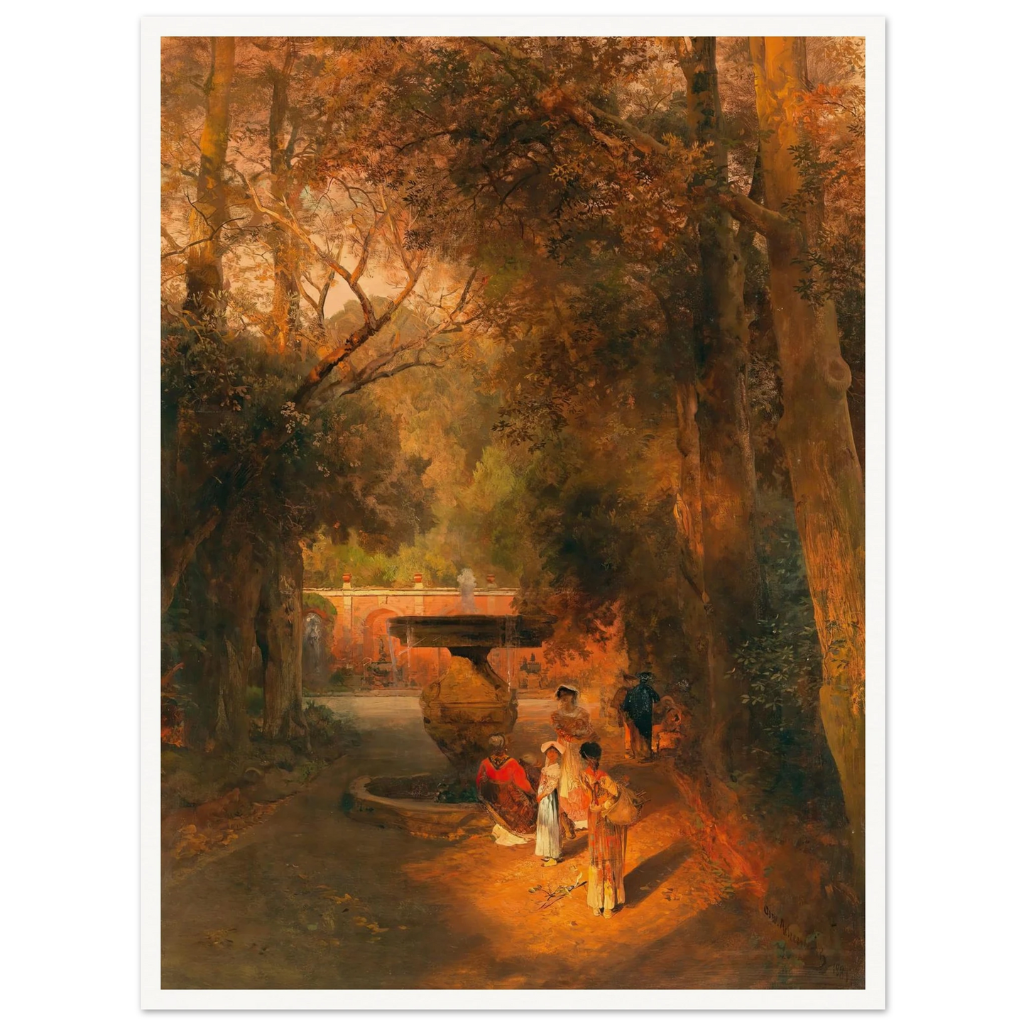 In the park by the fountain of Villa Torlonia in Frascati, near Rome Art Print | Oswald Achenbach-Quipham Collections