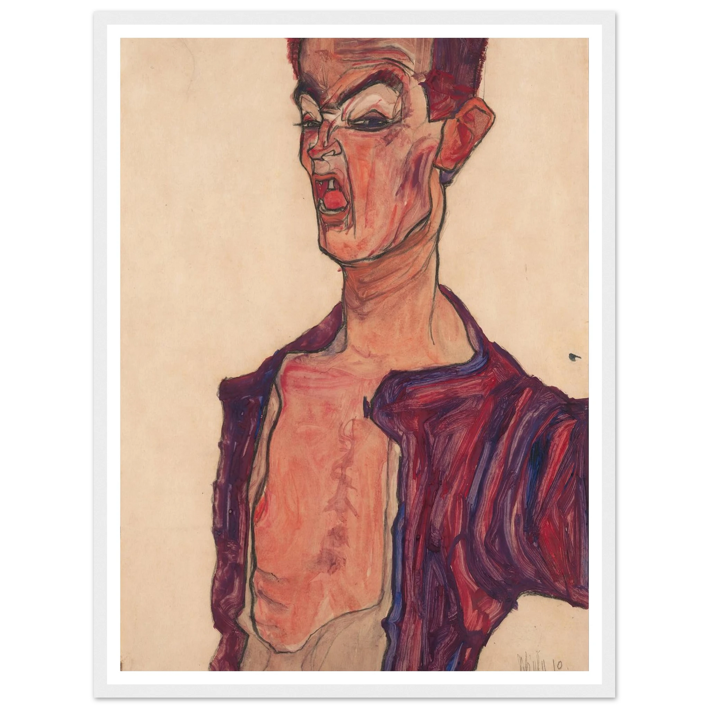 Self-Portrait, Grimacing (1910) Art Print | Egon Schiele-Quipham Collections