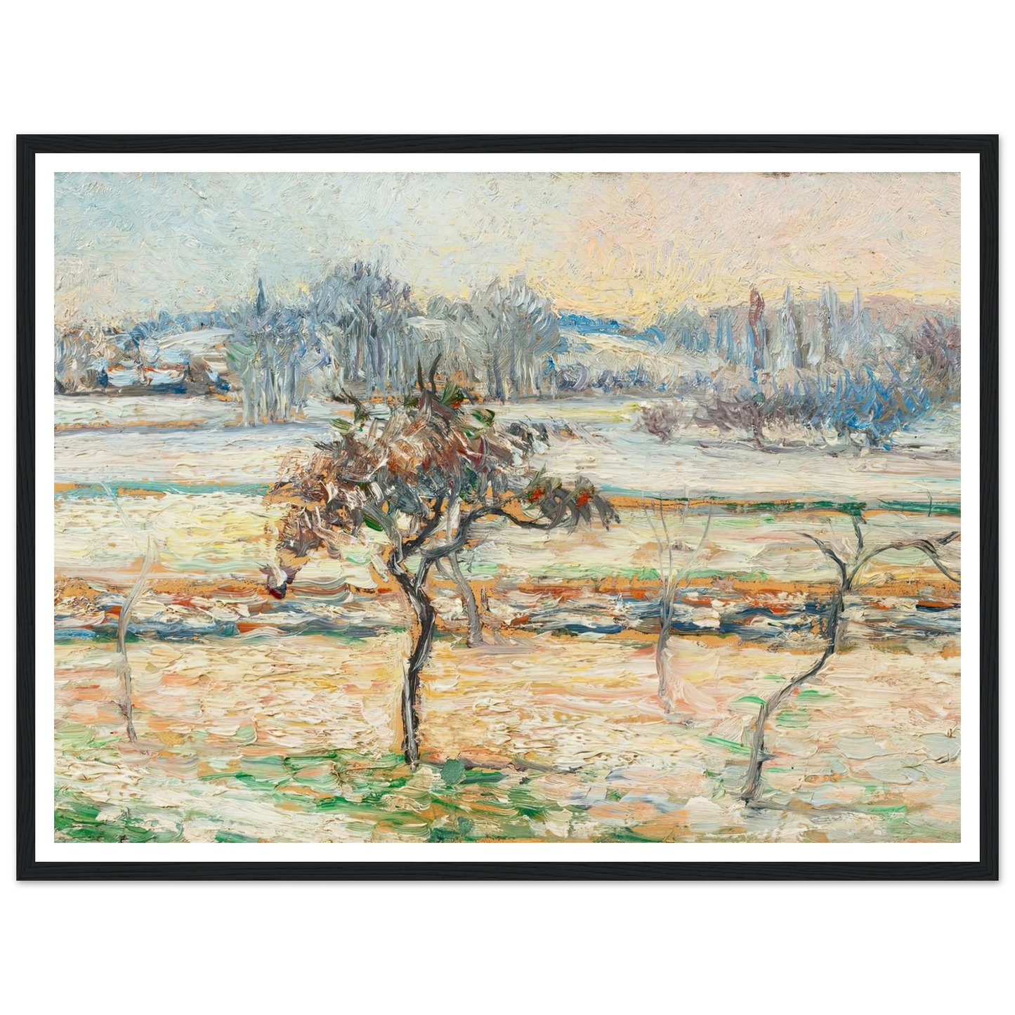 Vue sur le village de Bazincourt, neige Art Print | Camille Pissarro-Quipham Collections