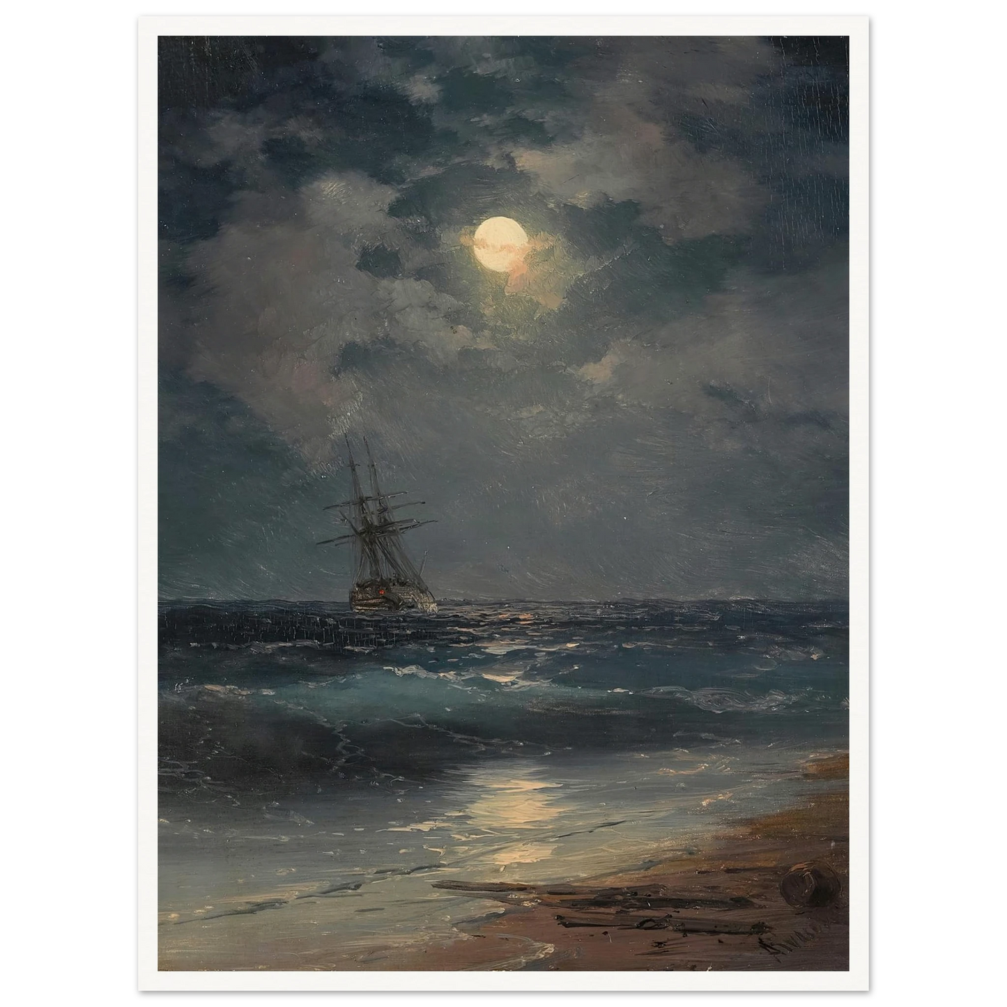 Ship by Moonlight Art Print | Ivan Konstantinovich Aivazovsky-Quipham Collections