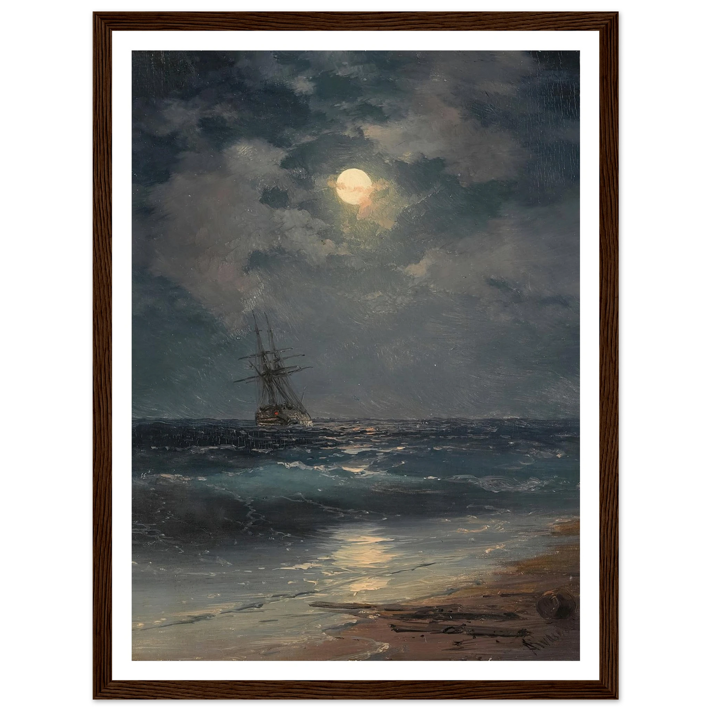Ship by Moonlight Art Print | Ivan Konstantinovich Aivazovsky-Quipham Collections