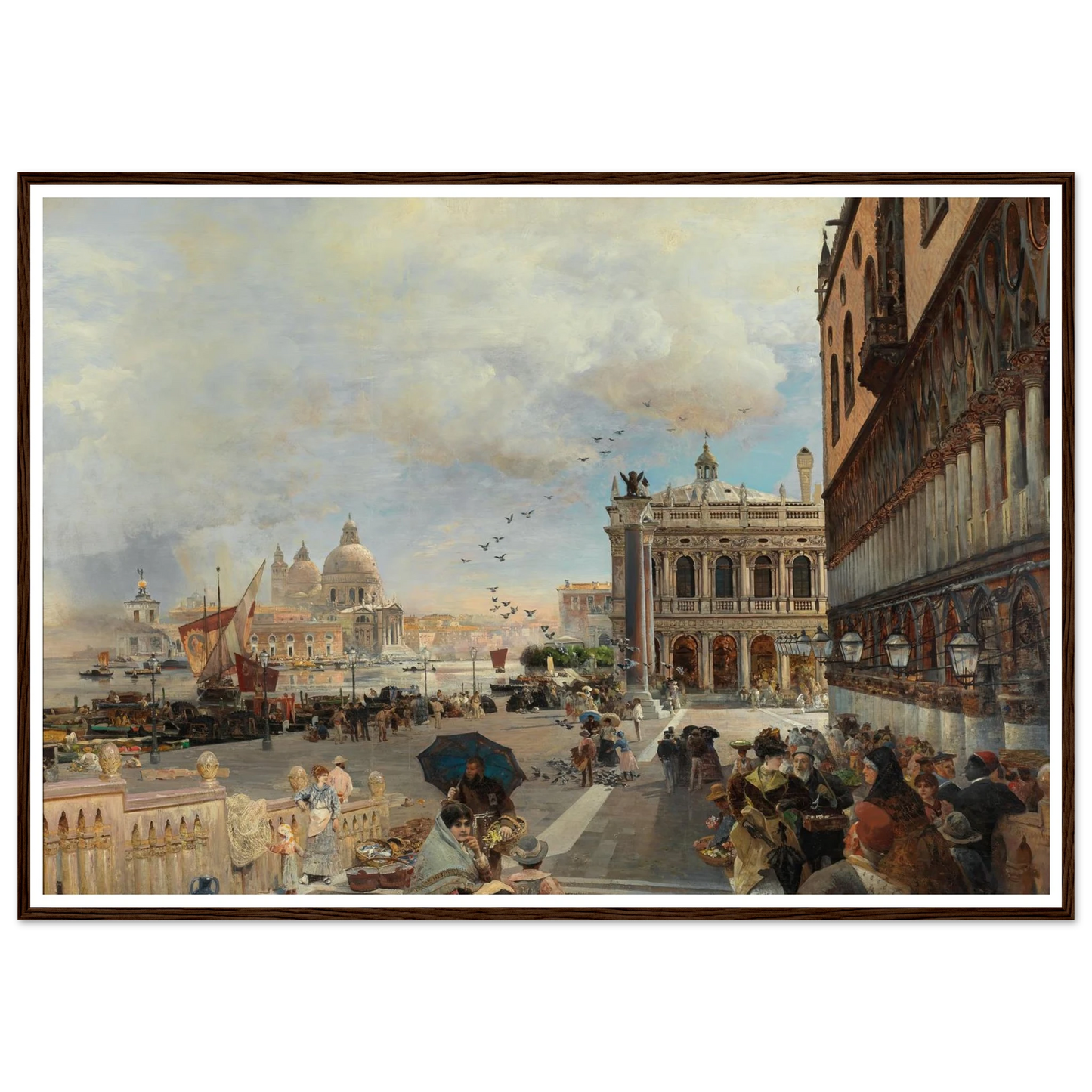 Venice, A View Of The Piazzetta, With The Biblioteca Marciana, Santa Maria Della Salute And The Dogana Art Print | Oswald Achenbach-Quipham Collections