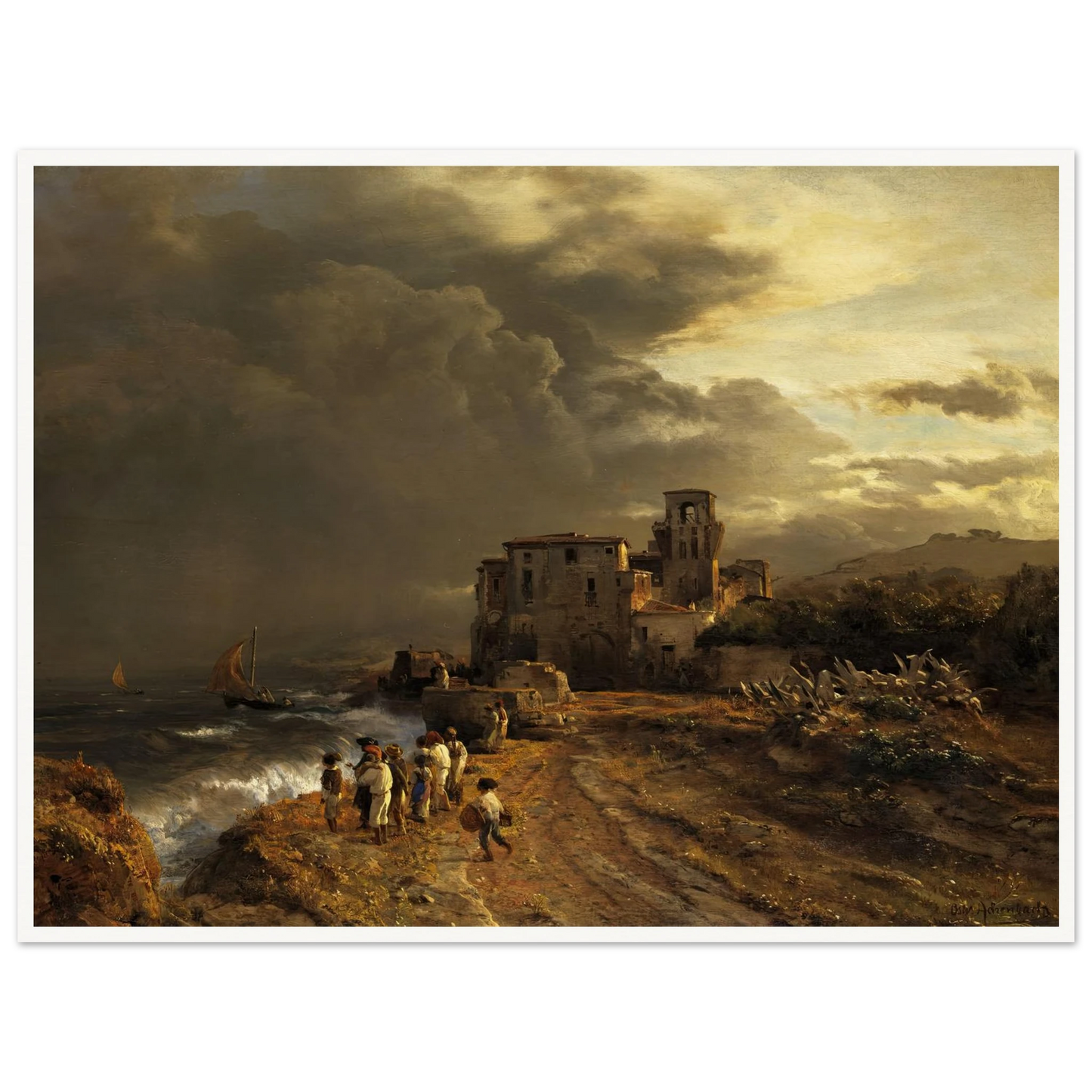 Abziehender Sturm an der italienischen Küste Art Print | Oswald Achenbach-Quipham Collections