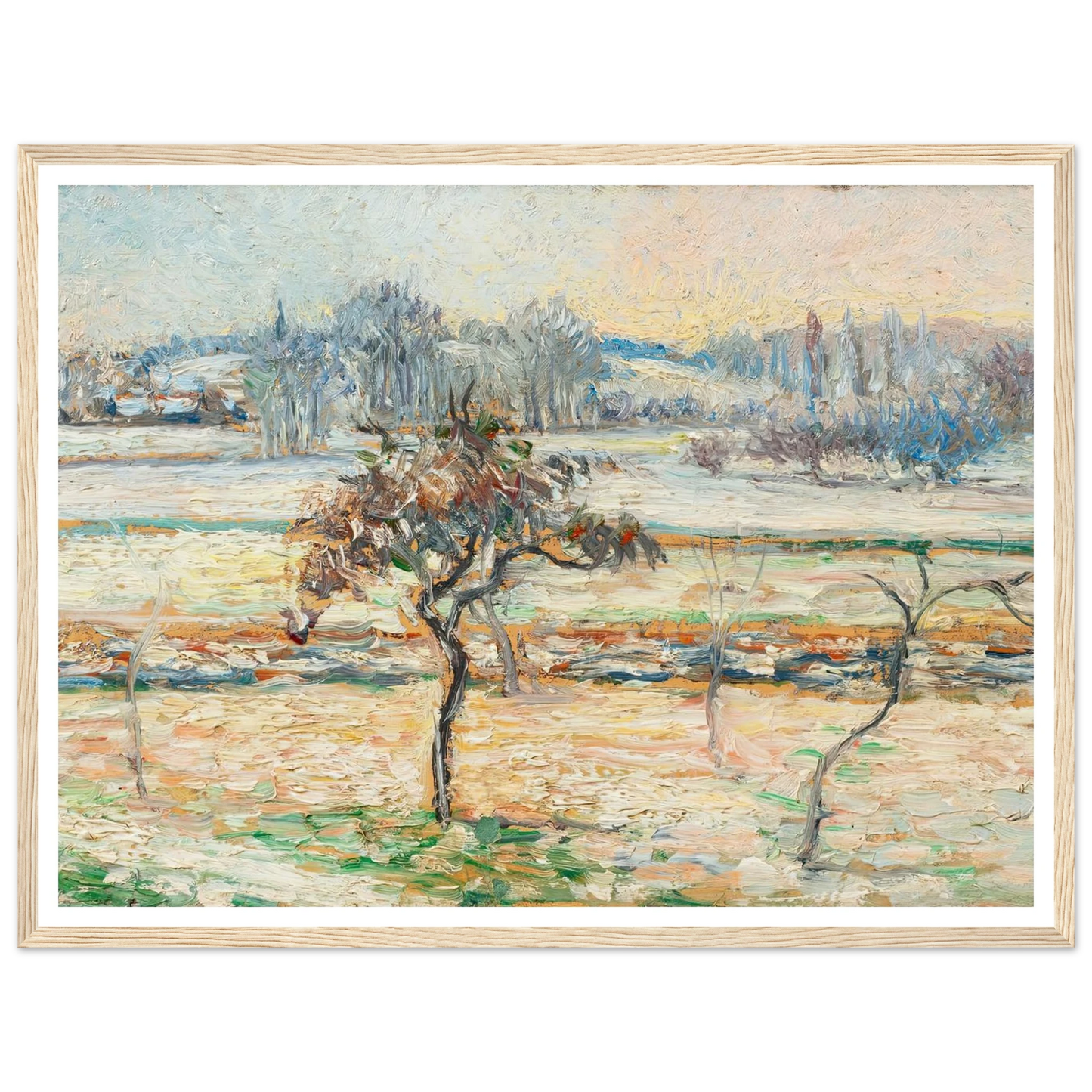 Vue sur le village de Bazincourt, neige Art Print | Camille Pissarro-Quipham Collections