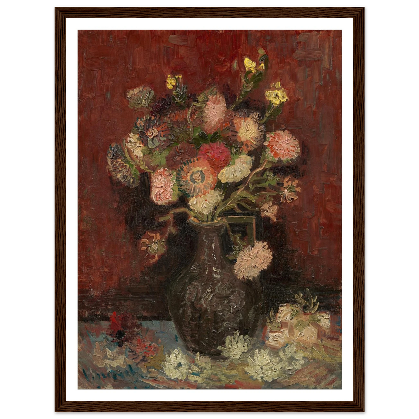 Vase with Chinese asters and gladioli (1886) Art Print | Vincent van Gogh-Quipham Collections