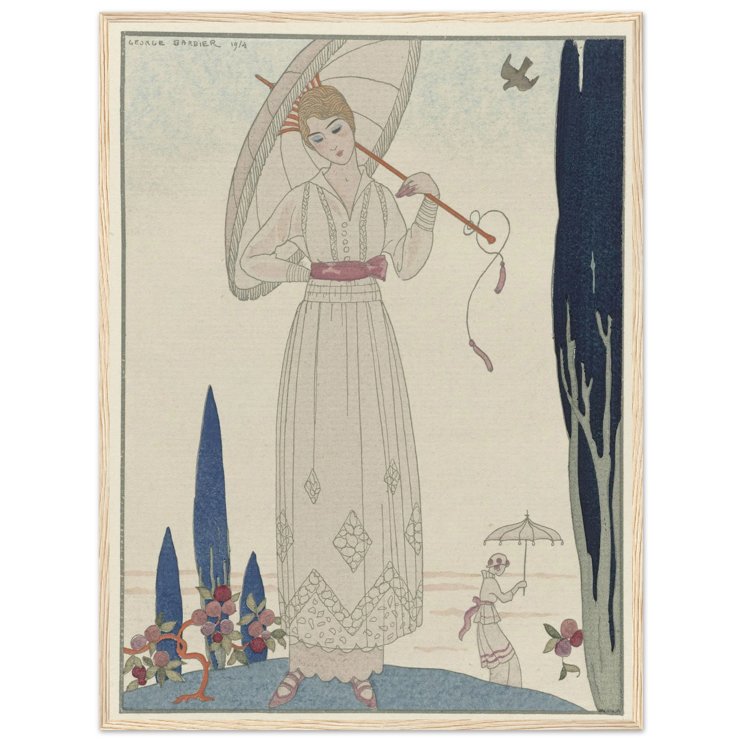 Le cyprès et la rose ; Robe d’été de Doeuillet (1914) Art Print | George Barbier-Quipham Collections