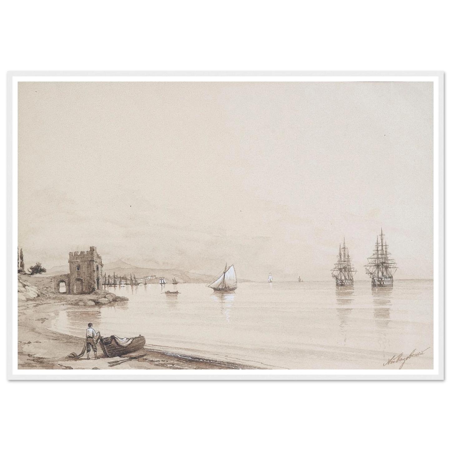 View of a bay with numerous sailing-ships Art Print | Ivan Konstantinovich Aivazovsky-Quipham Collections