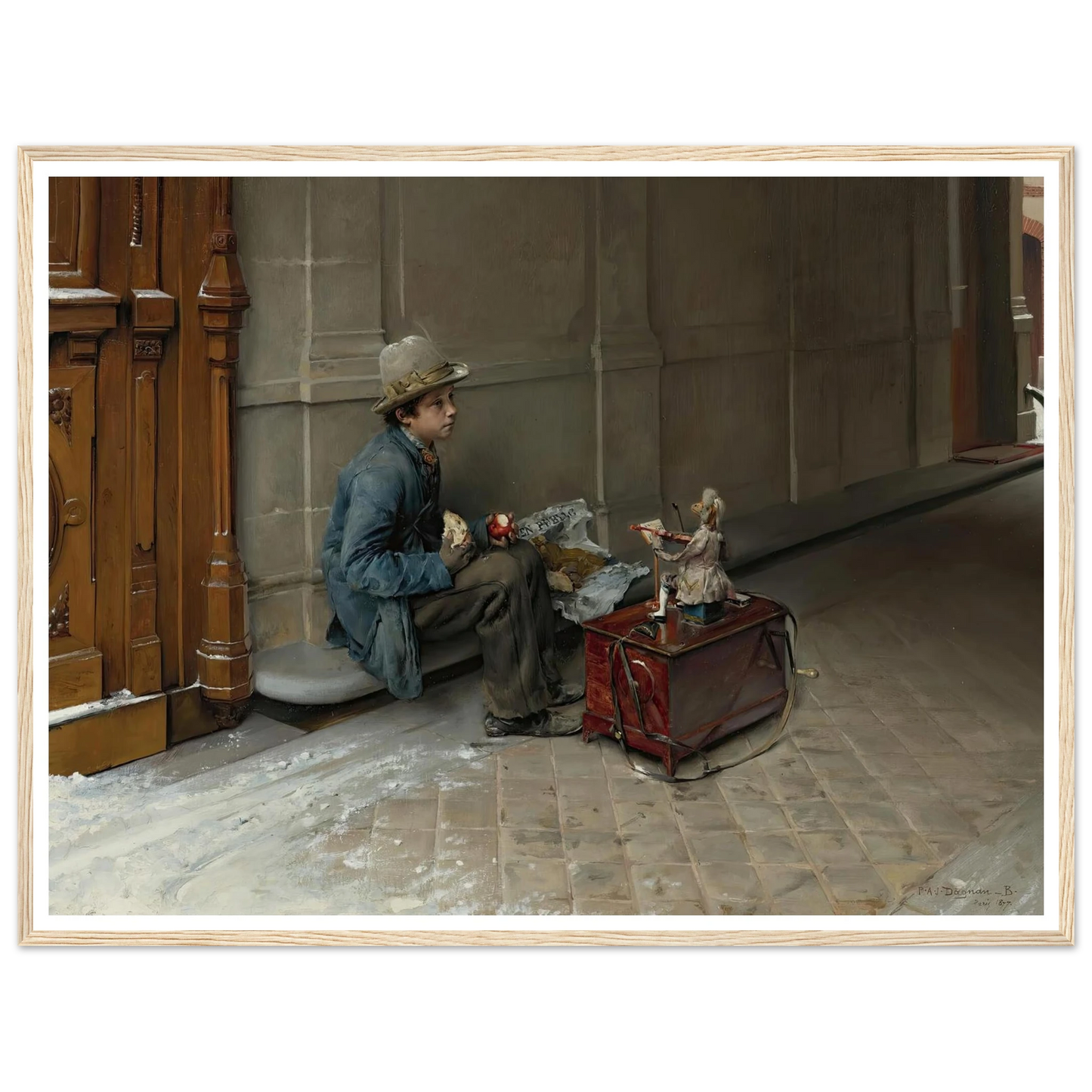 The petit savoyard eating in front of an entrance to a house (1877) Art Print | Pascal Adolphe Jean Dagnan Bouveret-Quipham Collections