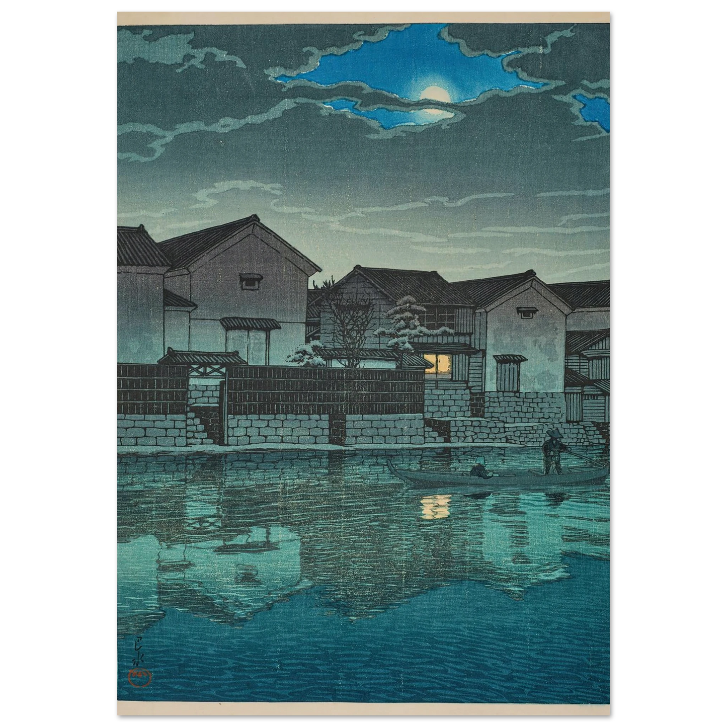 Izumo Matsue, oborozuki (Hazy moon at Matsue in Izumo) (1924) Art Print | Kawase Hasui-Quipham Collections