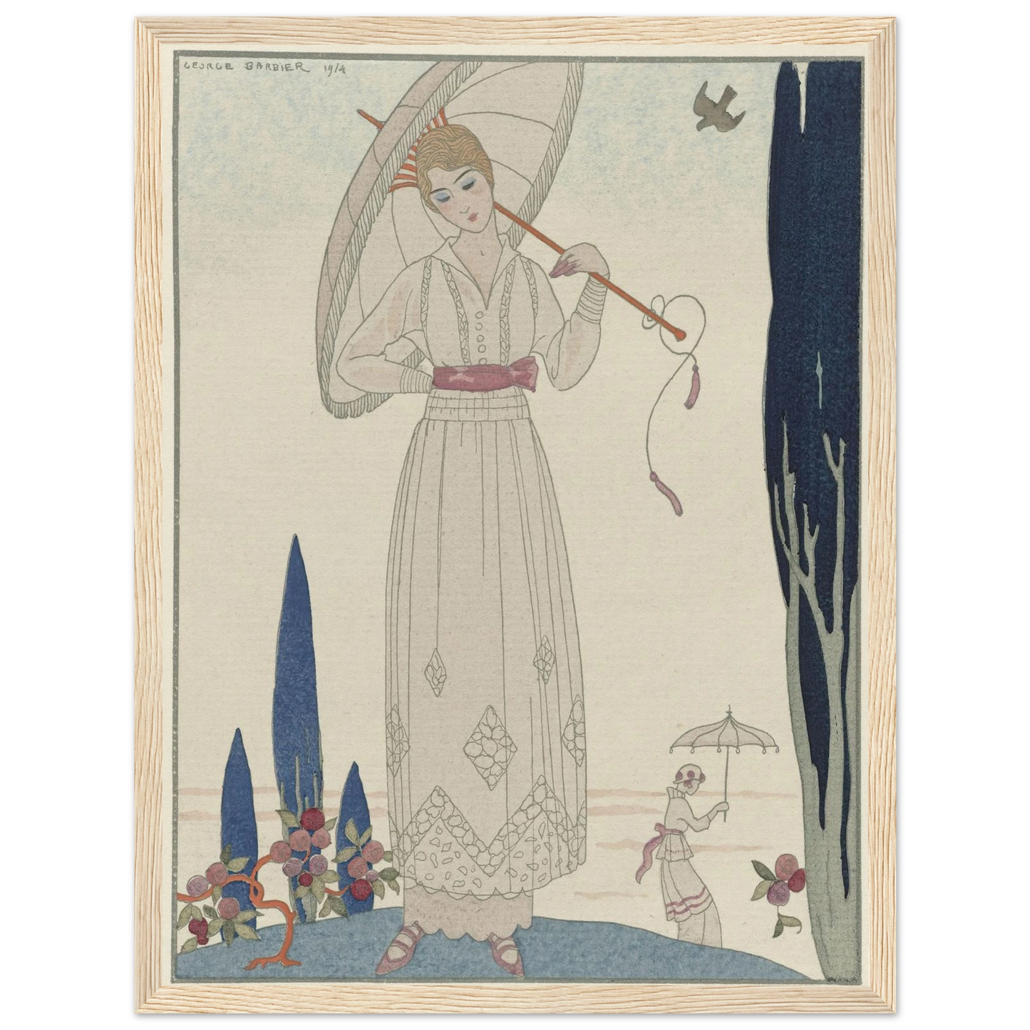 Le cyprès et la rose ; Robe d’été de Doeuillet (1914) Art Print | George Barbier-Quipham Collections