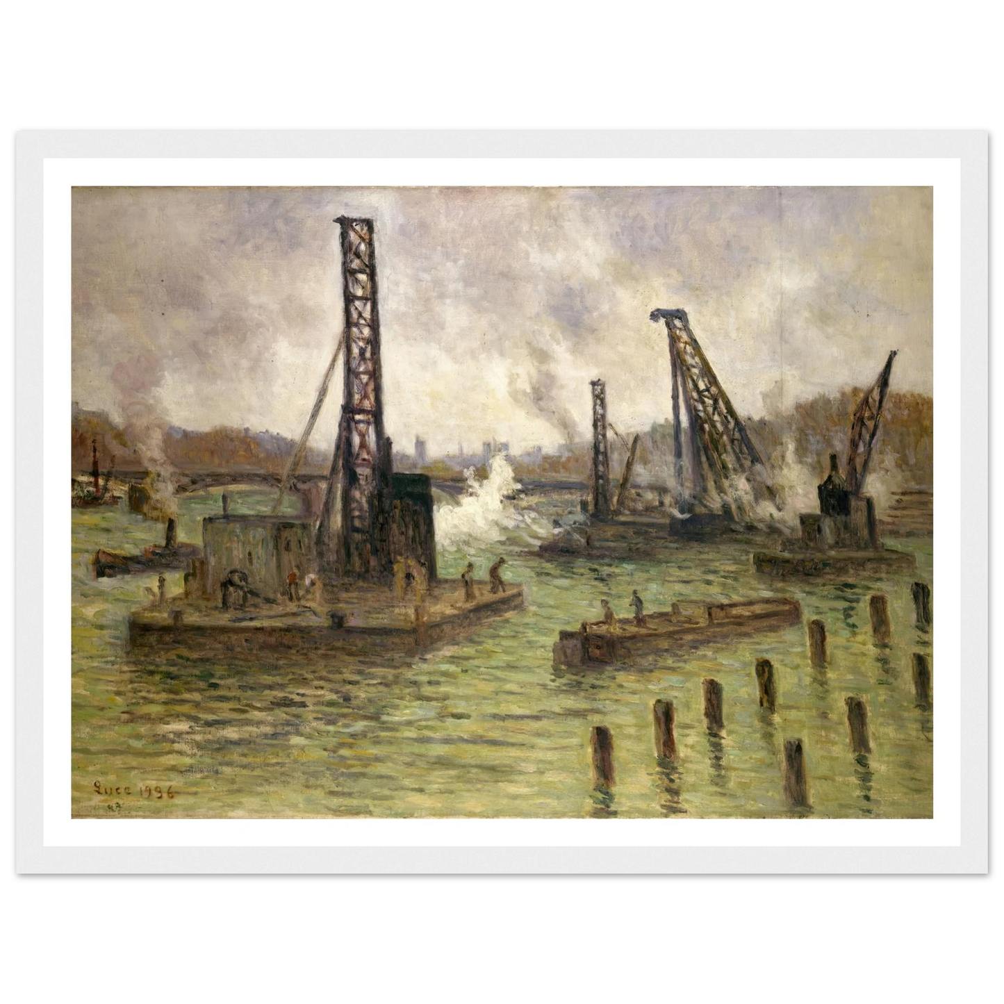 Travaux sur la Seine, au pont des Saints-Pères (1936) Art Print | Maximilien Luce-Quipham Collections