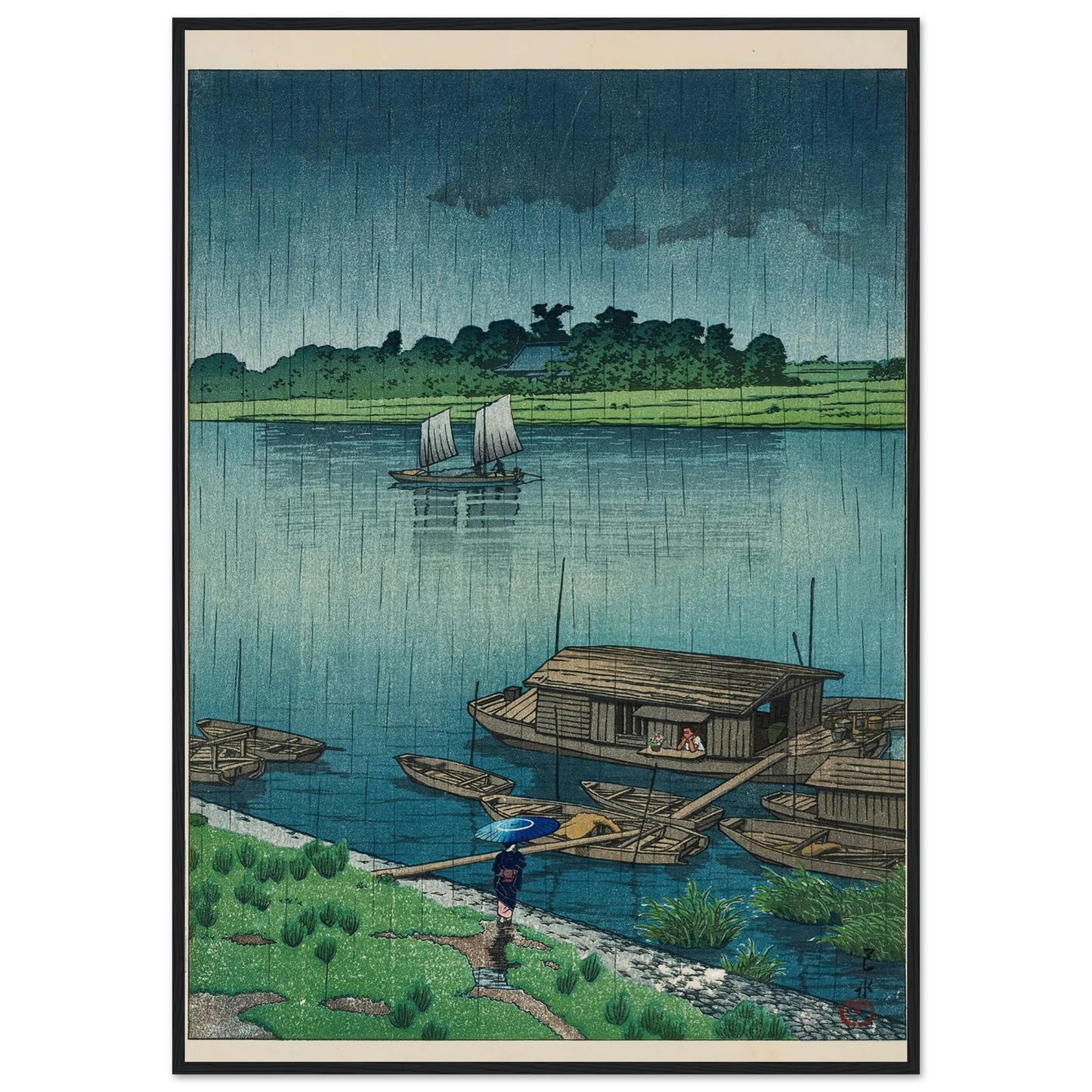 Samidare (Arakawa) (Early summer rain at Arakawa) (1932) Art Print | Kawase Hasui-Quipham Collections