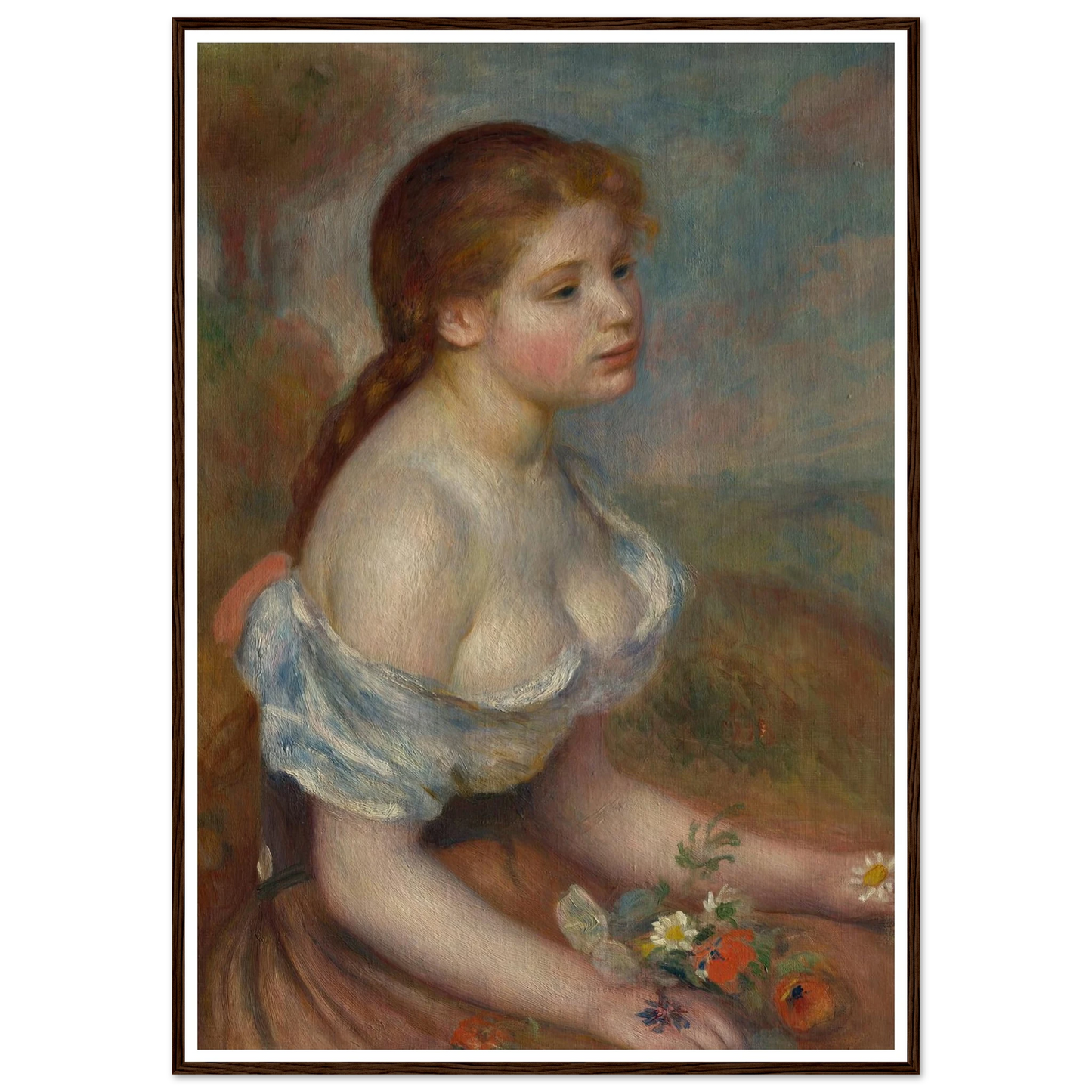 A Young Girl with Daisies (1889) Art Print | Pierre Auguste Renoir-Quipham Collections