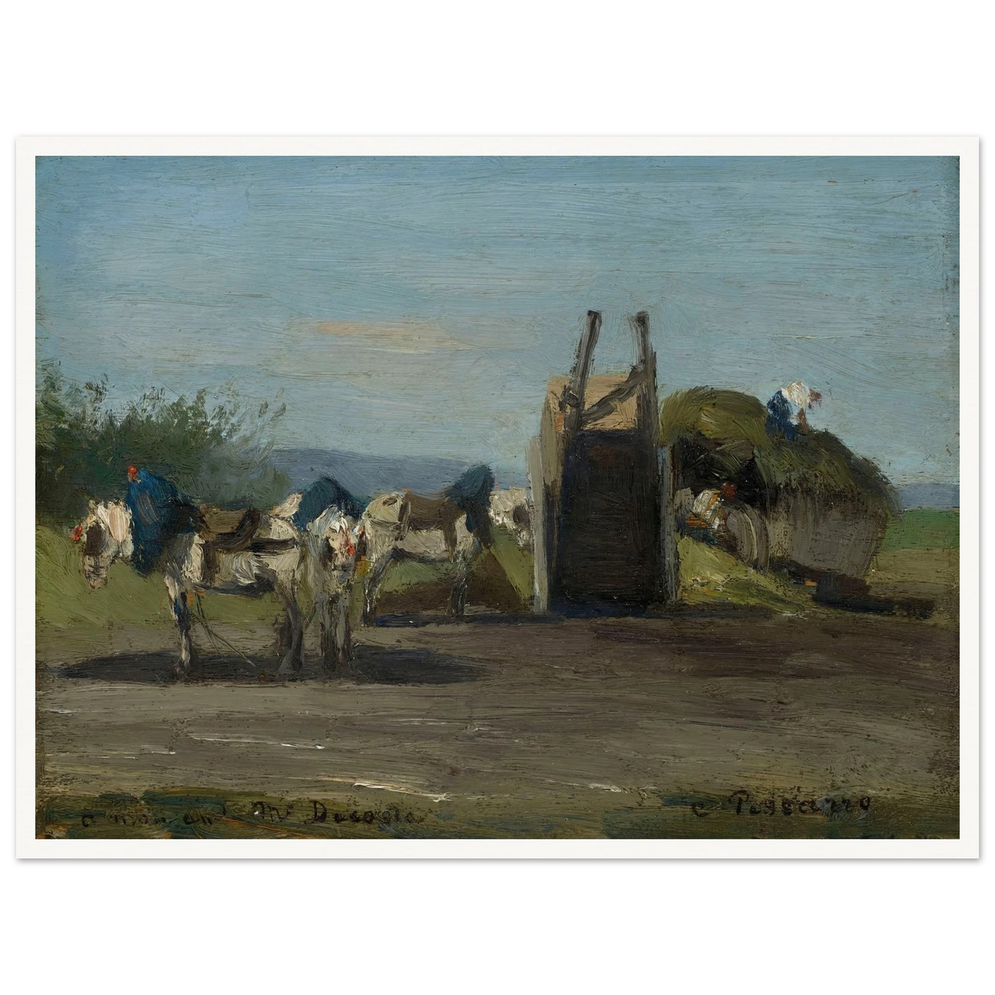 Chevaux blancs et charrettes (1862) Art Print | Camille Pissarro-Quipham Collections