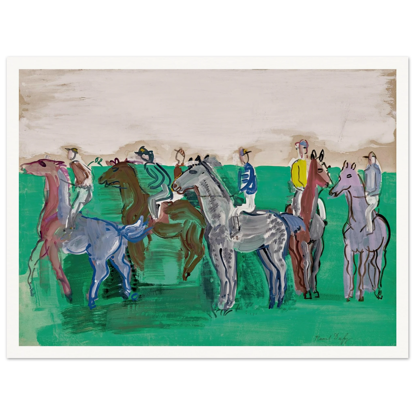 Jockeys et chevaux avant le départ (circa 1930) Art Print | Raoul Dufy-Quipham Collections