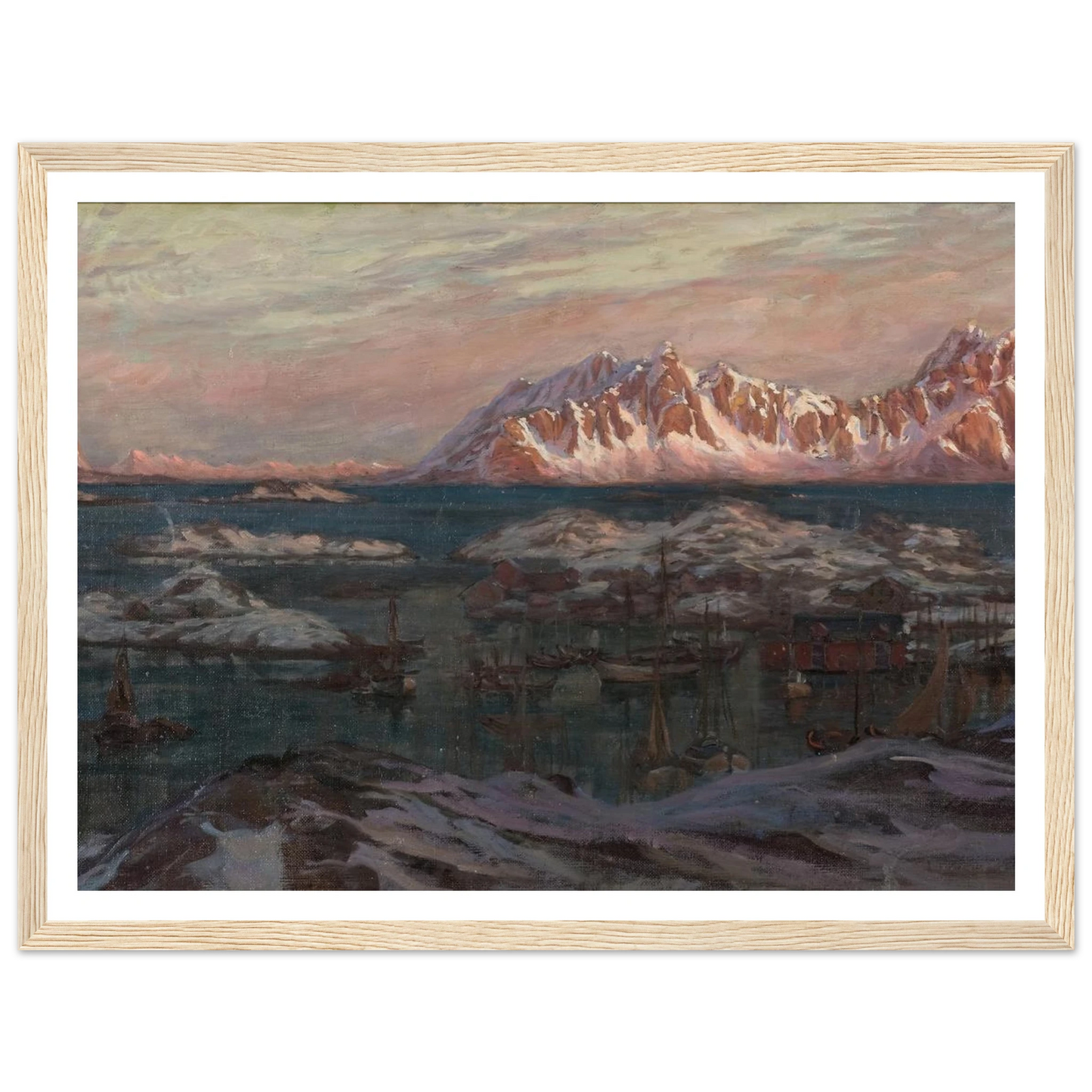 Fishing Harbour with Sunlit Mountains. Study from North Norway Art Print | Anna Boberg-Quipham Collections