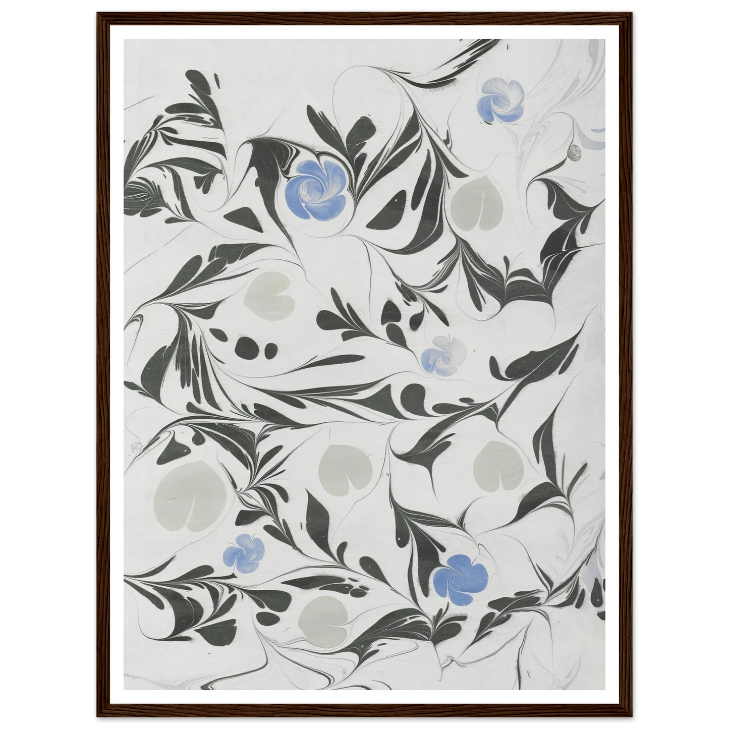 Marmorpapier (mit Blüten und herzförmigen Blättern) (1890 - 1910) Art Print | Anker Kyster-Quipham Collections