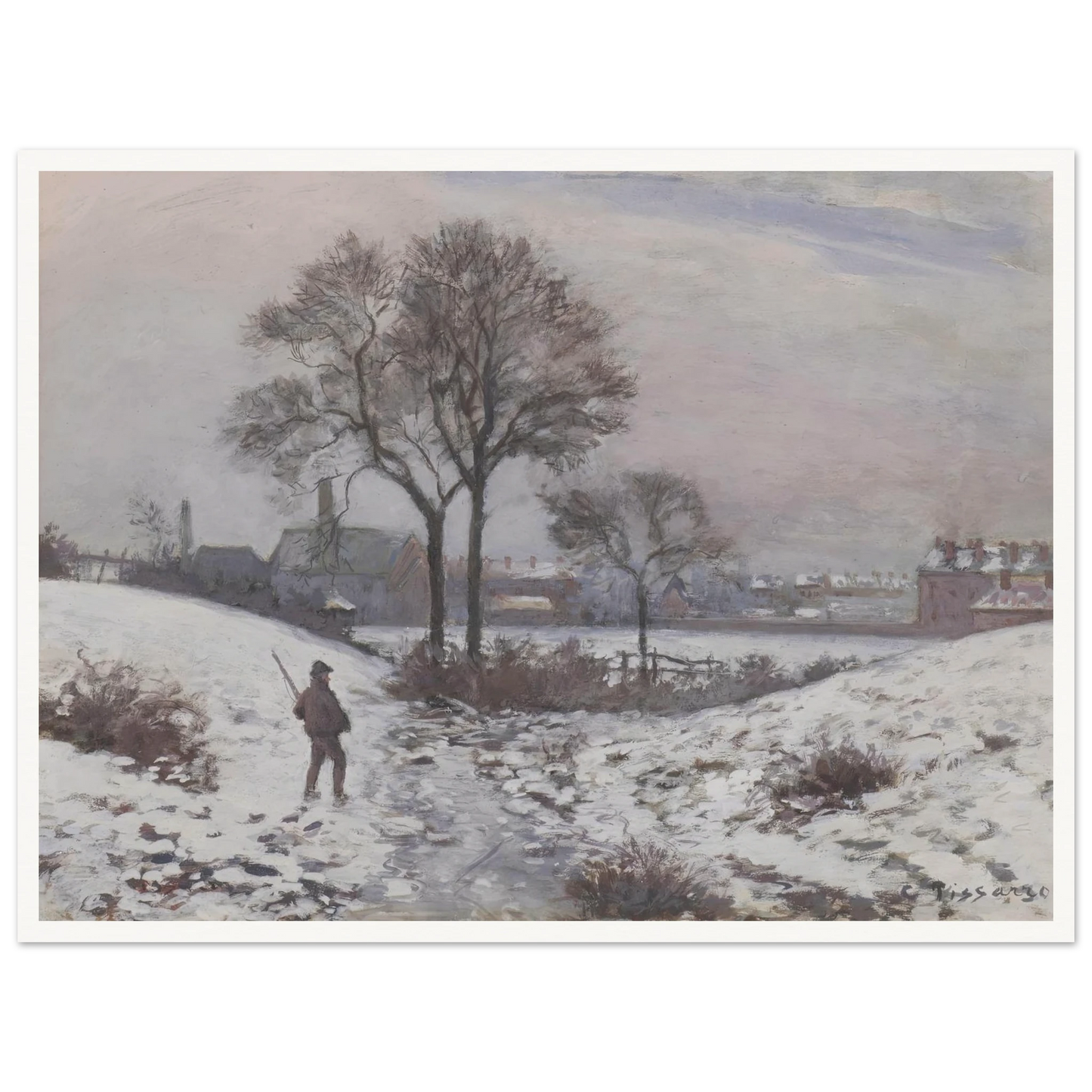 Chasseur en hiver, paysage à Norwood (1870) Art Print | Camille Pissarro-Quipham Collections