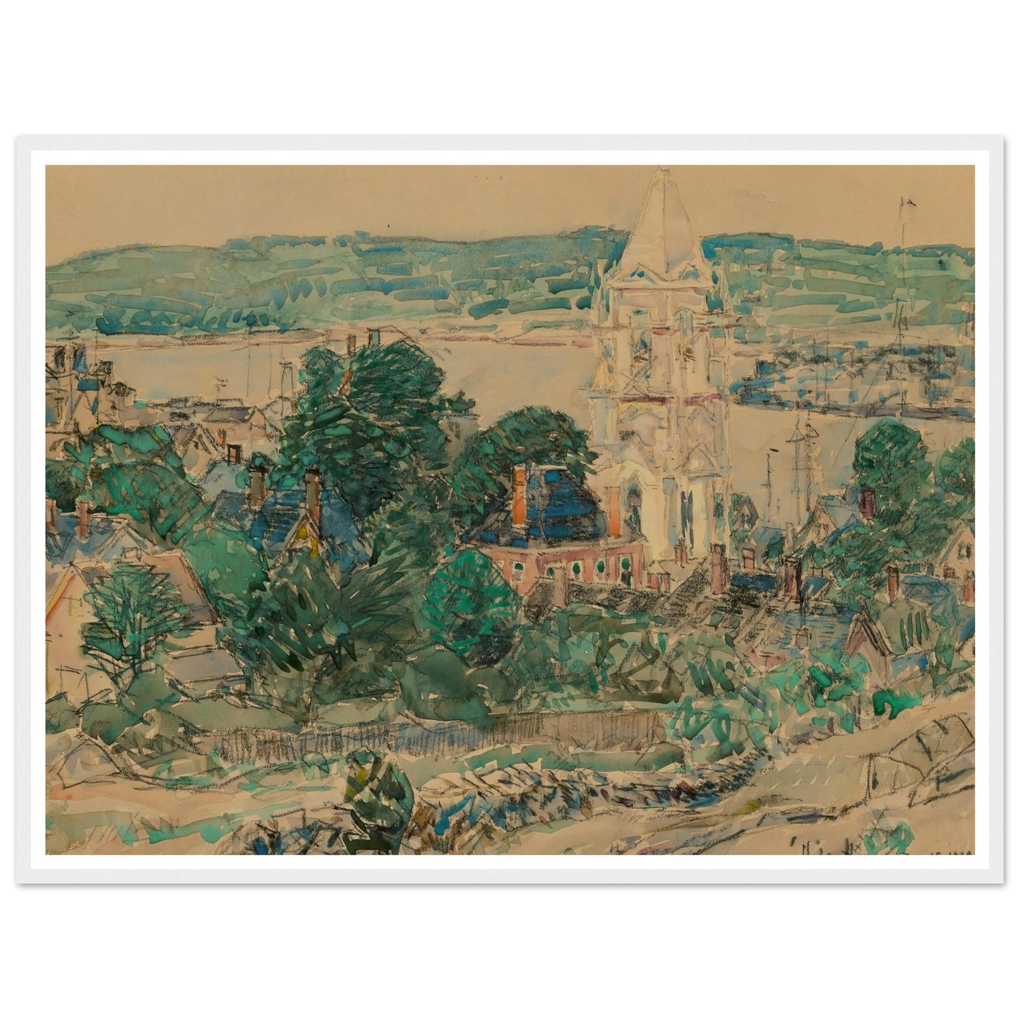 Shingling the First Baptist Church, Gloucester study (1919) Art Print | Childe Hassam-Quipham Collections