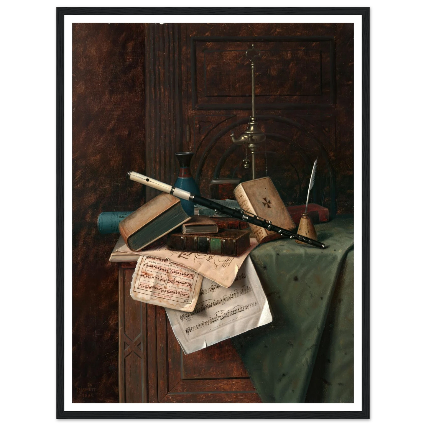 Still Life with Flute, Vase and Roman Lamp (1885) Art Print | William Michael Harnett-Quipham Collections