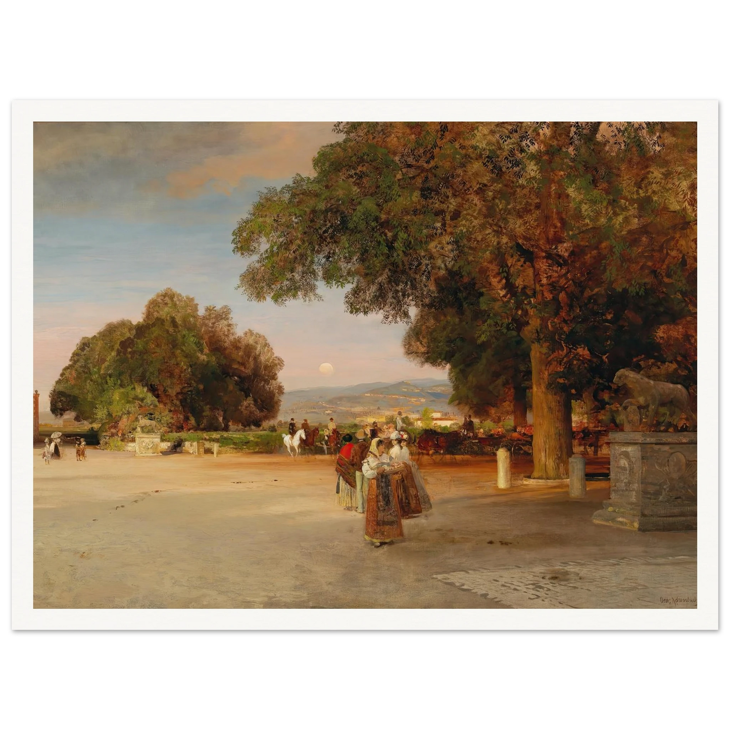 Scene at dusk on the terrace of Villa Grazioli in Grottaferrata Art Print | Oswald Achenbach-Quipham Collections