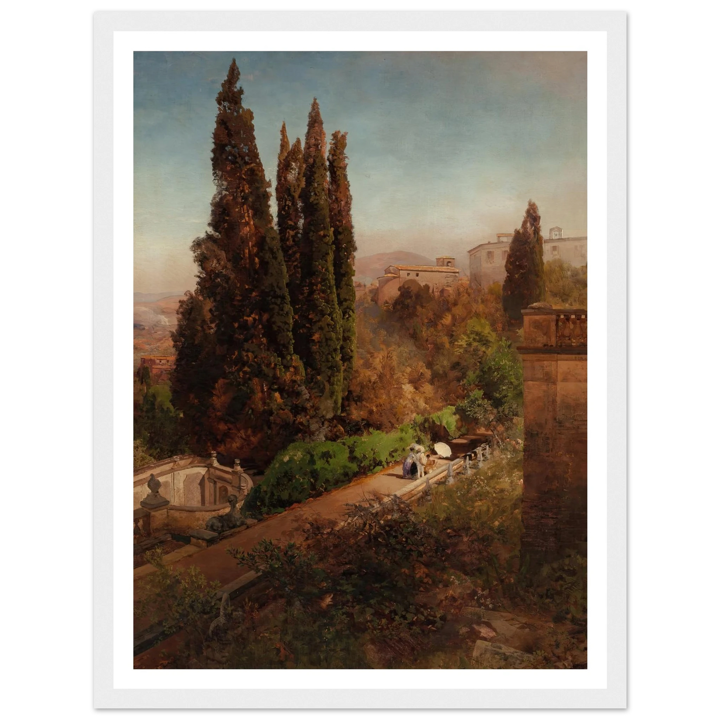View from high in the gardens of Villa Torlonia, Frascati, Rome (1881) Art Print | Oswald Achenbach-Quipham Collections