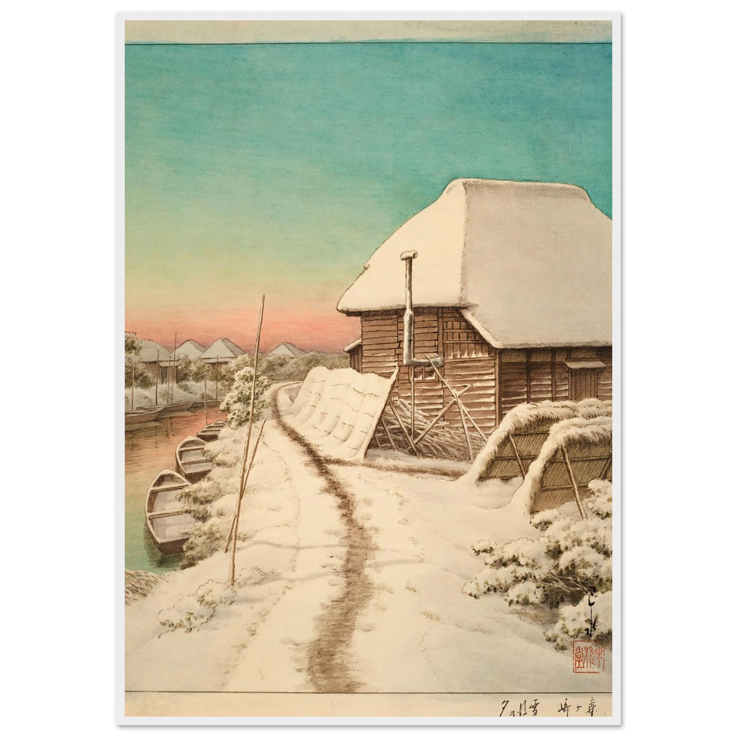 Morigasaki setsugo no yu (Evening after snow at Morigasaki) Art Print | Kawase Hasui-Quipham Collections
