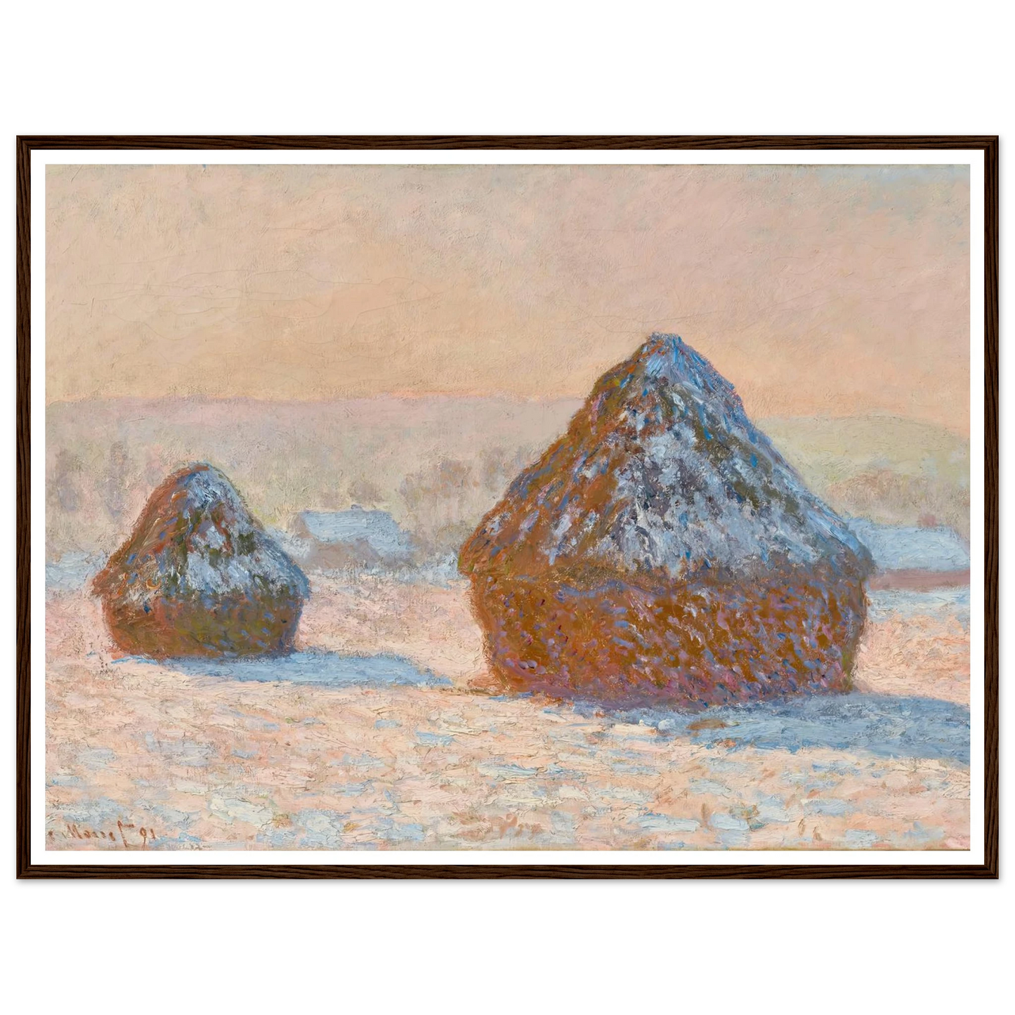 Wheatstacks, Snow Effect, Morning (1891) Art Print | Claude Monet-Quipham Collections