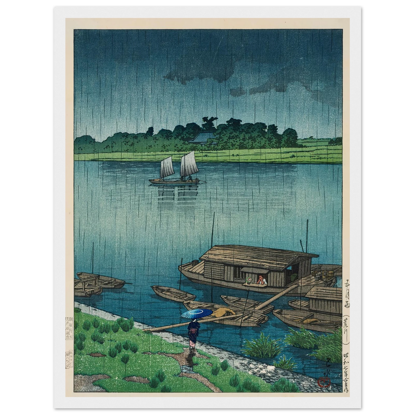 Samidare (Arakawa) (Early summer rain at Arakawa) (1932) Art Print | Kawase Hasui-Quipham Collections