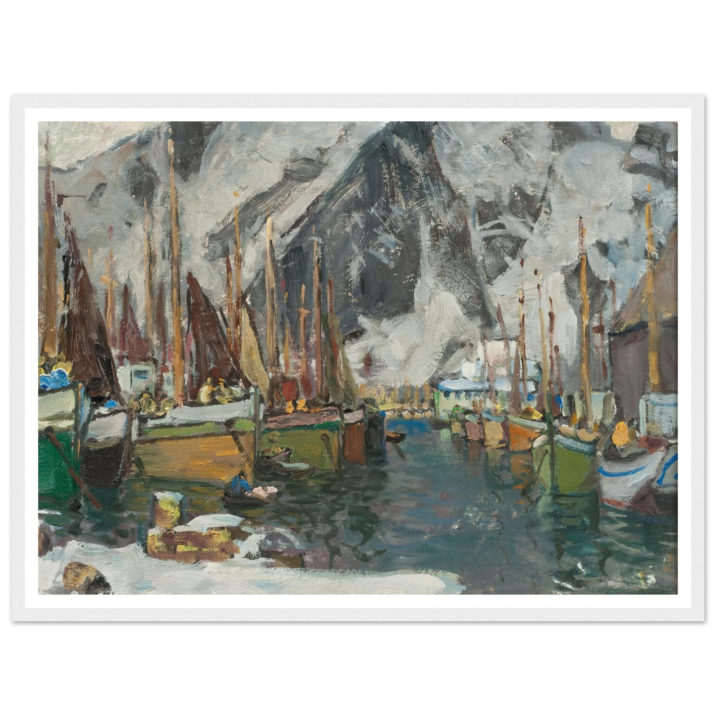 Among the Fishing Boats in Svolvaer. Study from Lofoten (1934) Art Print | Anna Boberg-Quipham Collections