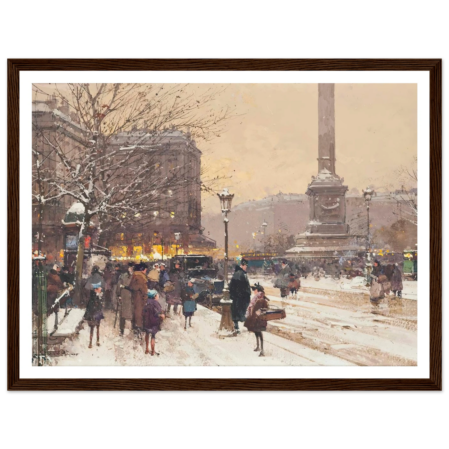 Figures in the snow, the Place de Concorde, Paris Art Print | Eugene Galien Laloue-Quipham Collections