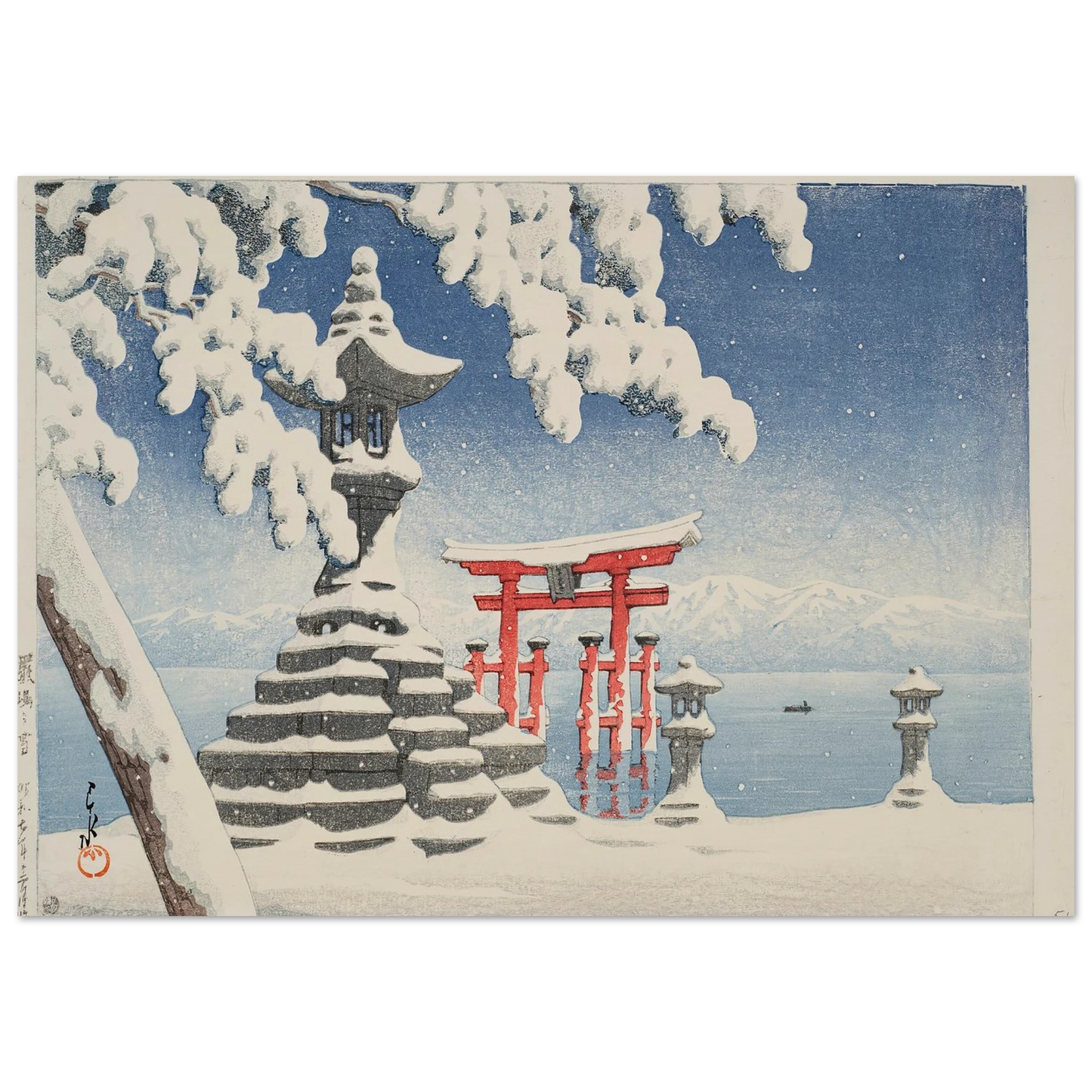 Itsukushima no yuki (Snow at Itsukushima) (1932) Art Print | Kawase Hasui-Quipham Collections