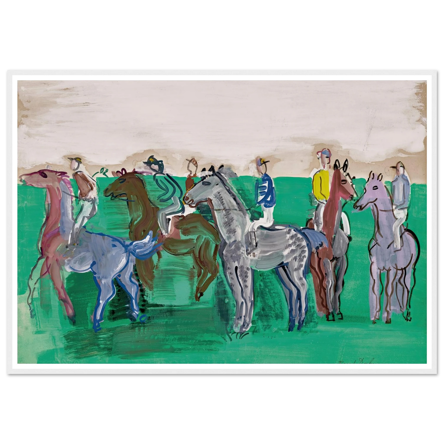 Jockeys et chevaux avant le départ (circa 1930) Art Print | Raoul Dufy-Quipham Collections