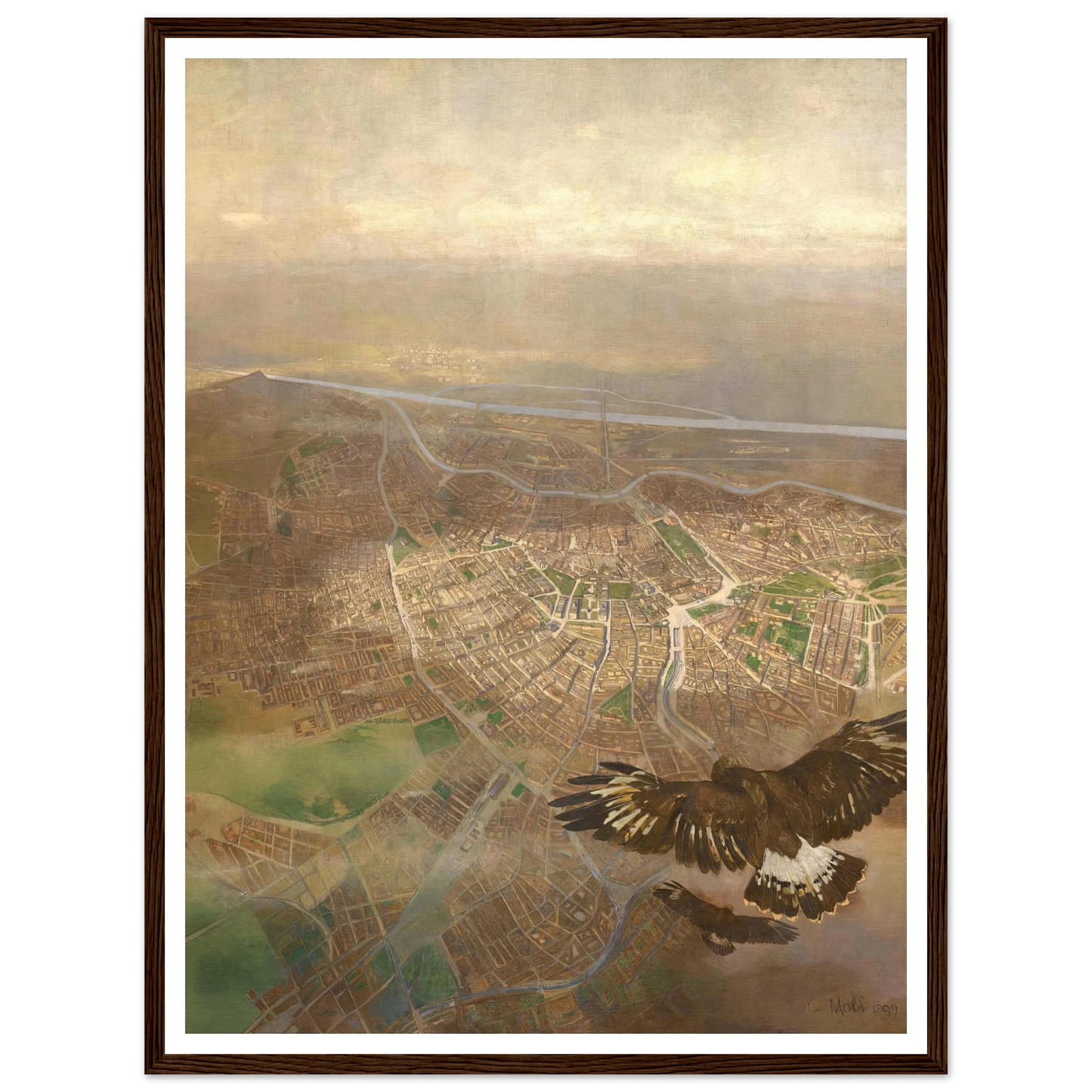 Blick auf Wien aus der Ballonhöhe von 3000m über der Schönbrunner Gloriette (1898) Art Print | Carl Moll-Quipham Collections
