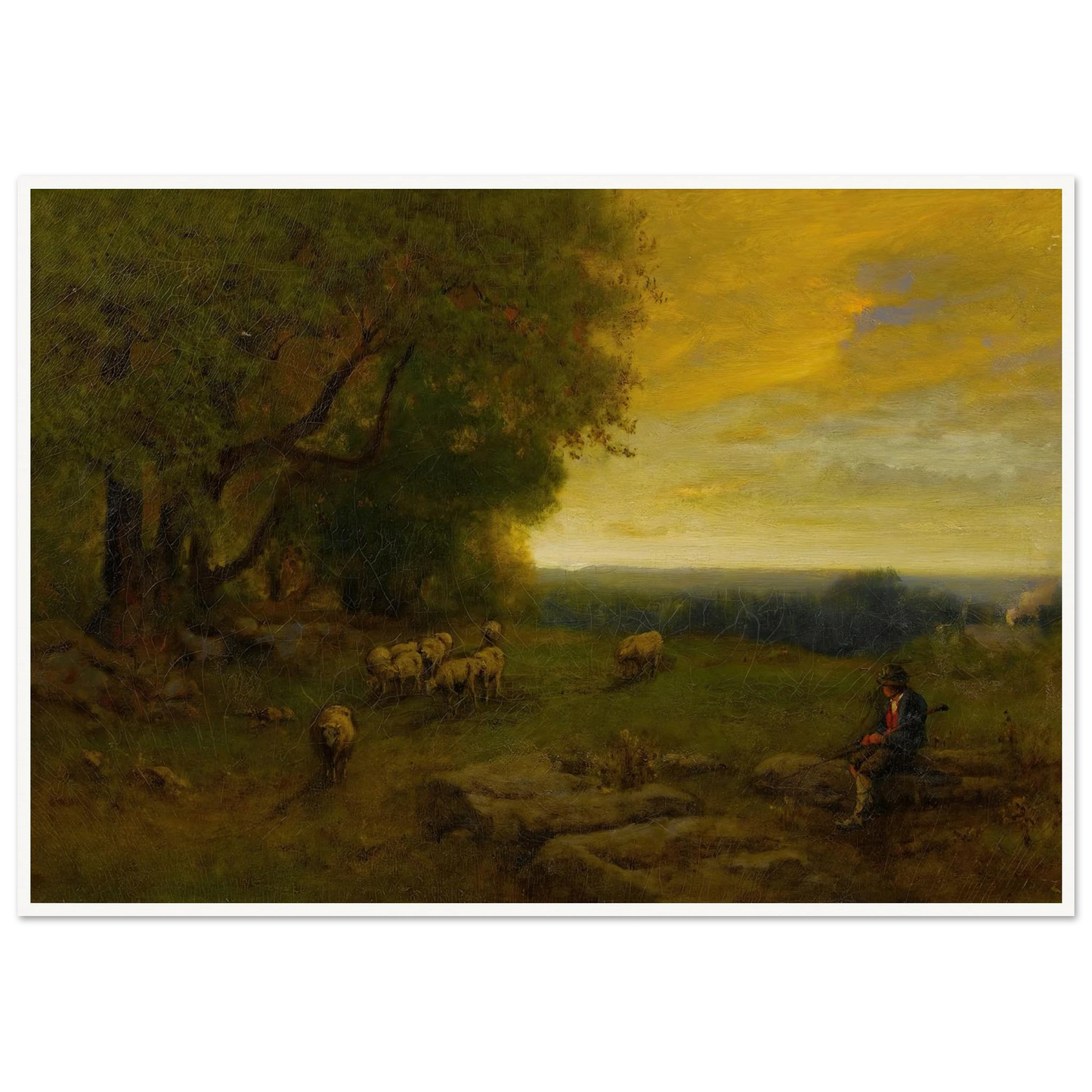Shepherd And Flock At Sunset (1872) Art Print | George Inness-Quipham Collections