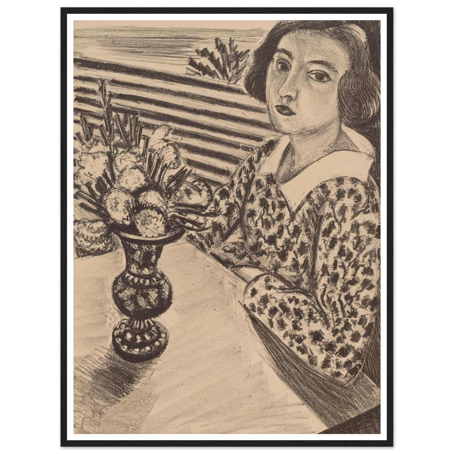 Seated Young Girl with a Bouquet of Flowers (1923) Art Print | Henri Matisse-Quipham Collections