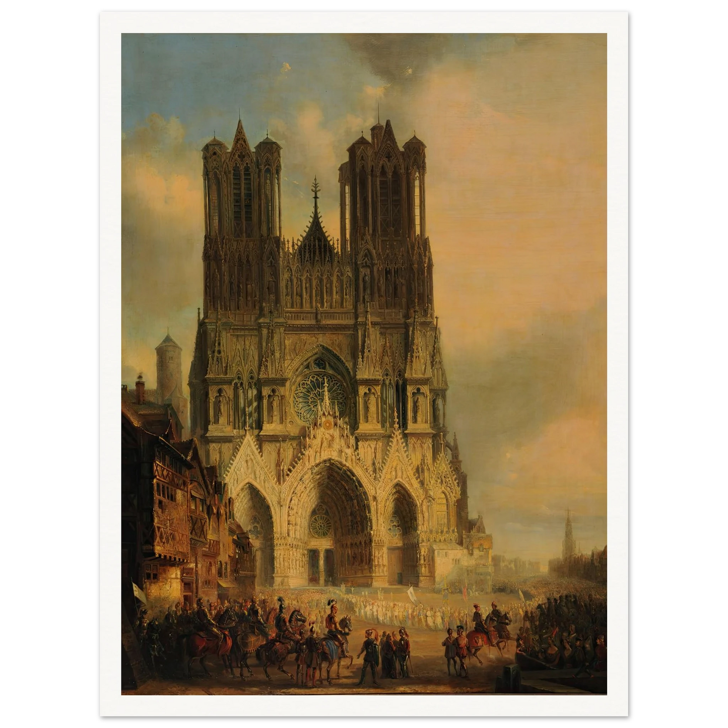 La façade de la Cathédrale de Reims avec une procession médiévale et un cortège au premier plan (1825-1838) Art Print | David Roberts-Quipham Collections