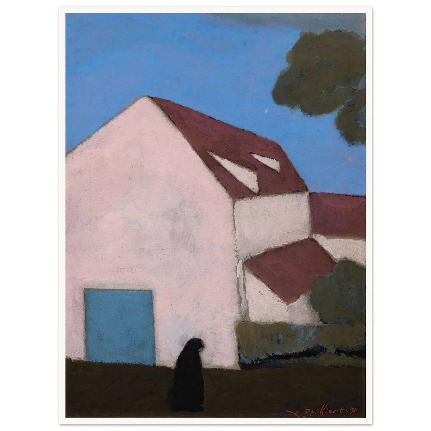 Ferme à la façade rose, silhouette de femme (1921) Art Print | Leon Spilliaert-Quipham Collections