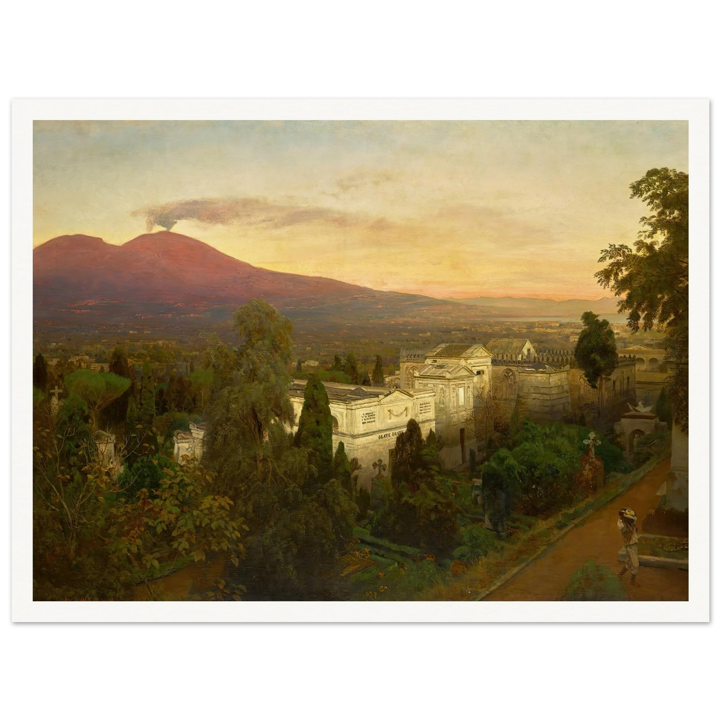Campo Santo in Poggioreale, the Vesuvius Beyond Art Print | Oswald Achenbach-Quipham Collections