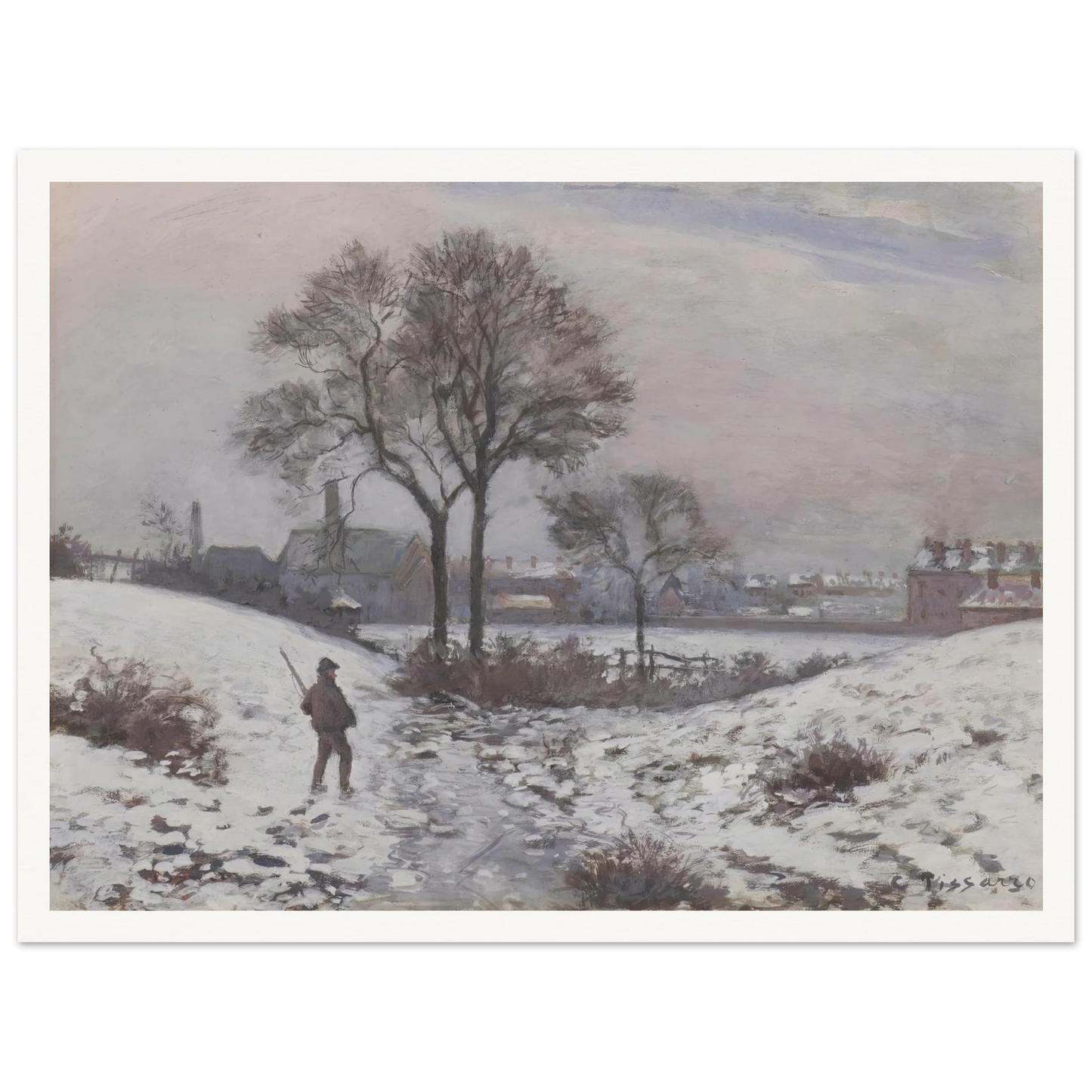 Chasseur en hiver, paysage à Norwood (1870) Art Print | Camille Pissarro-Quipham Collections