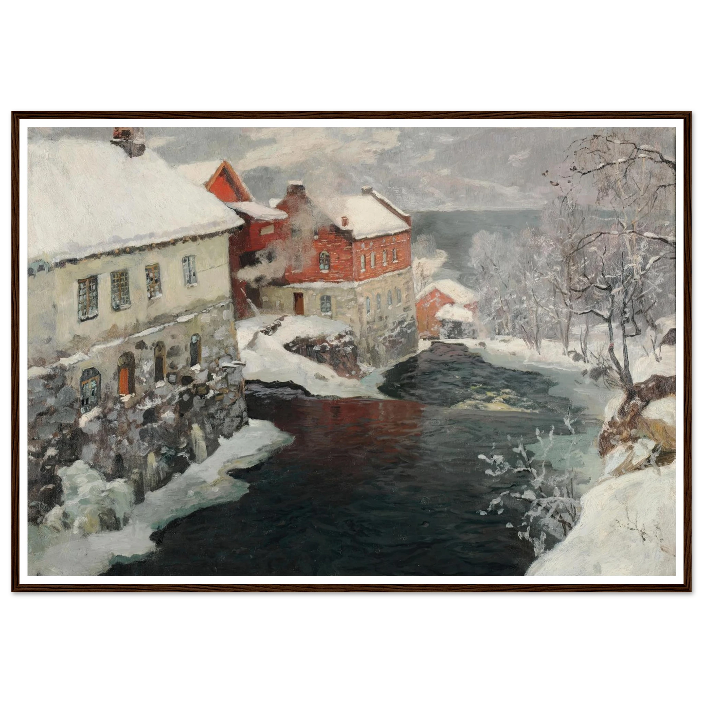 Fabriques en Norvège, les deux moulins sur la rivière Mesma (ca 1905) Art Print | Frits Thaulow-Quipham Collections