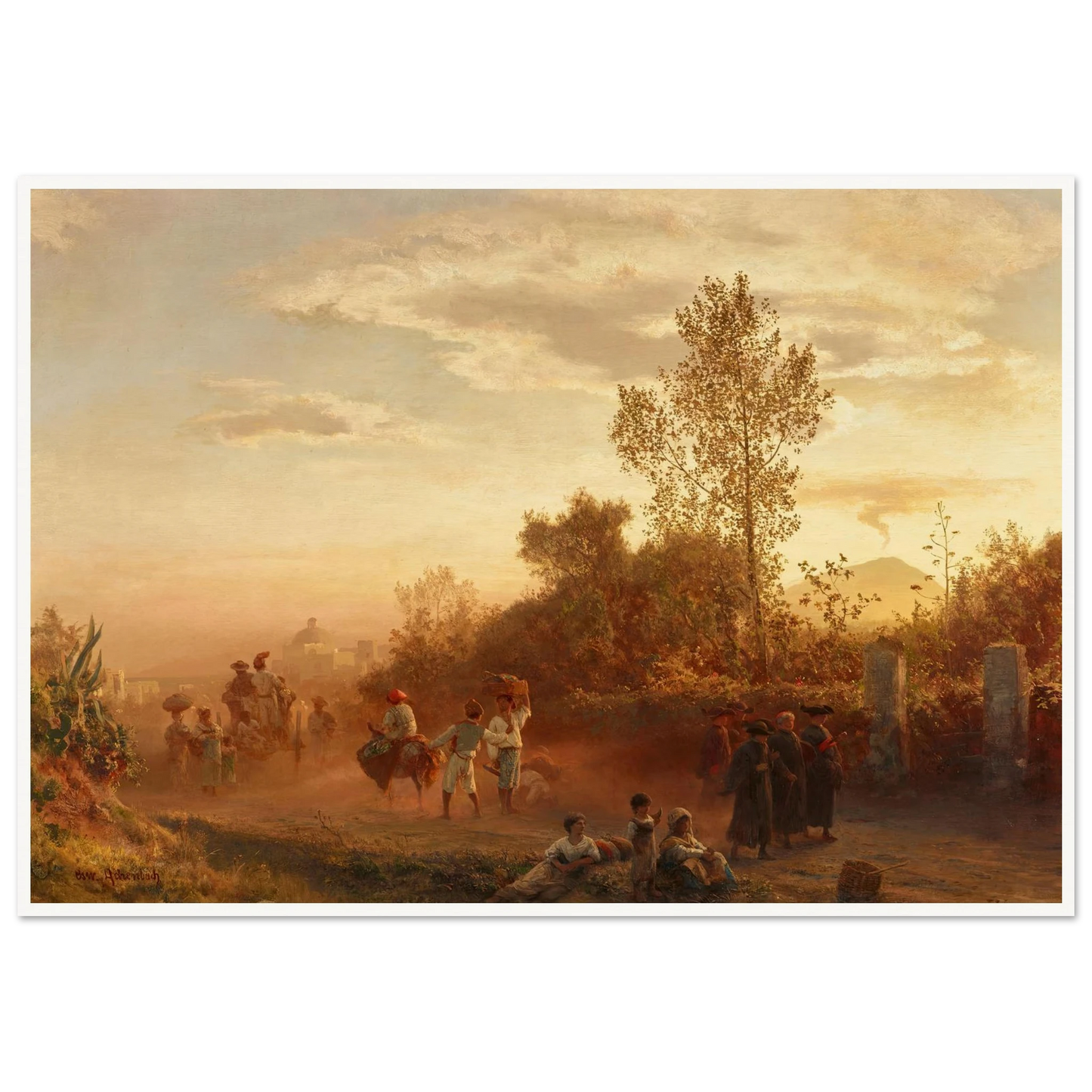 Landstraße bei Neapel mit Vesuv im Hintergrund Art Print | Oswald Achenbach-Quipham Collections