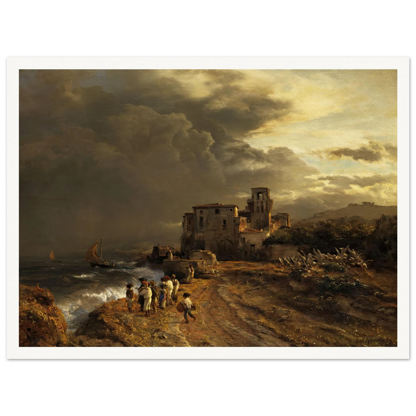 Abziehender Sturm an der italienischen Küste Art Print | Oswald Achenbach-Quipham Collections