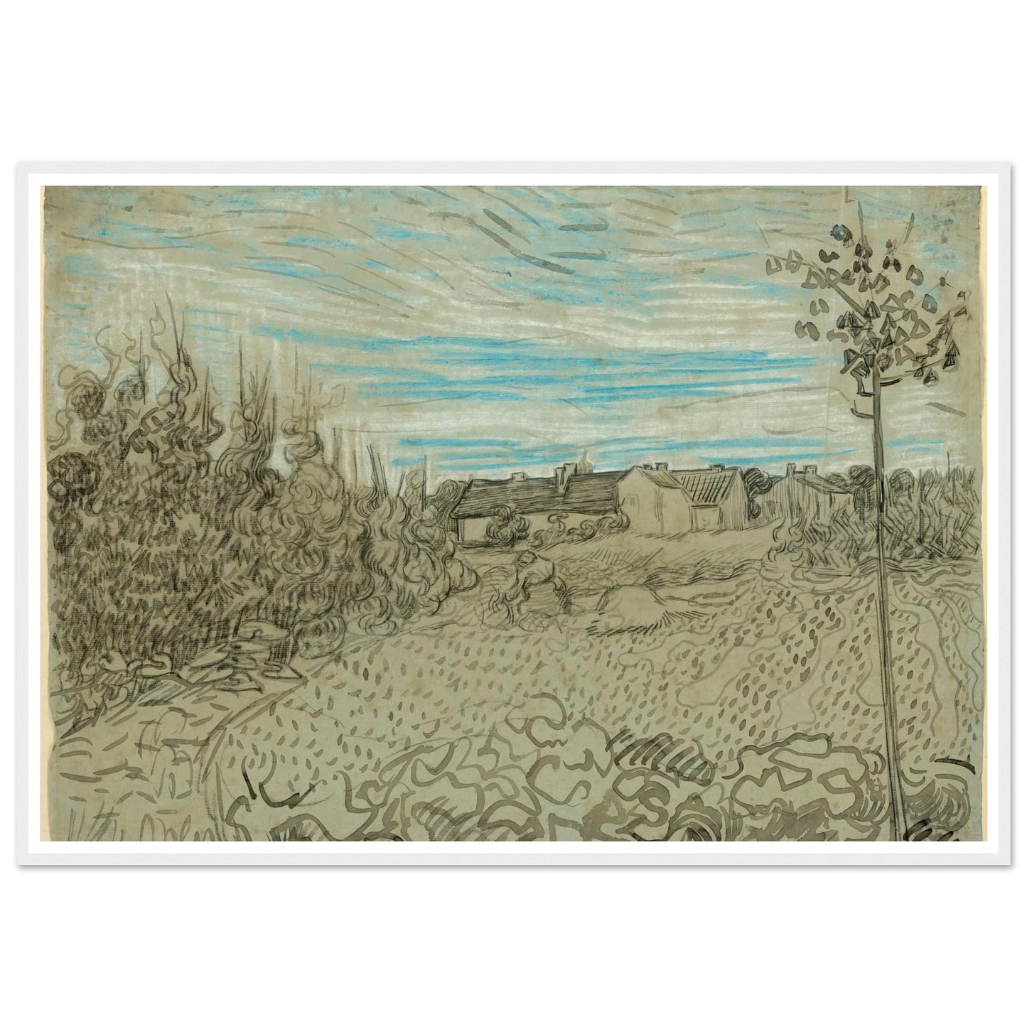 Cottages with a Woman Working in the Middle Ground (1890) Art Print | Vincent van Gogh-Quipham Collections